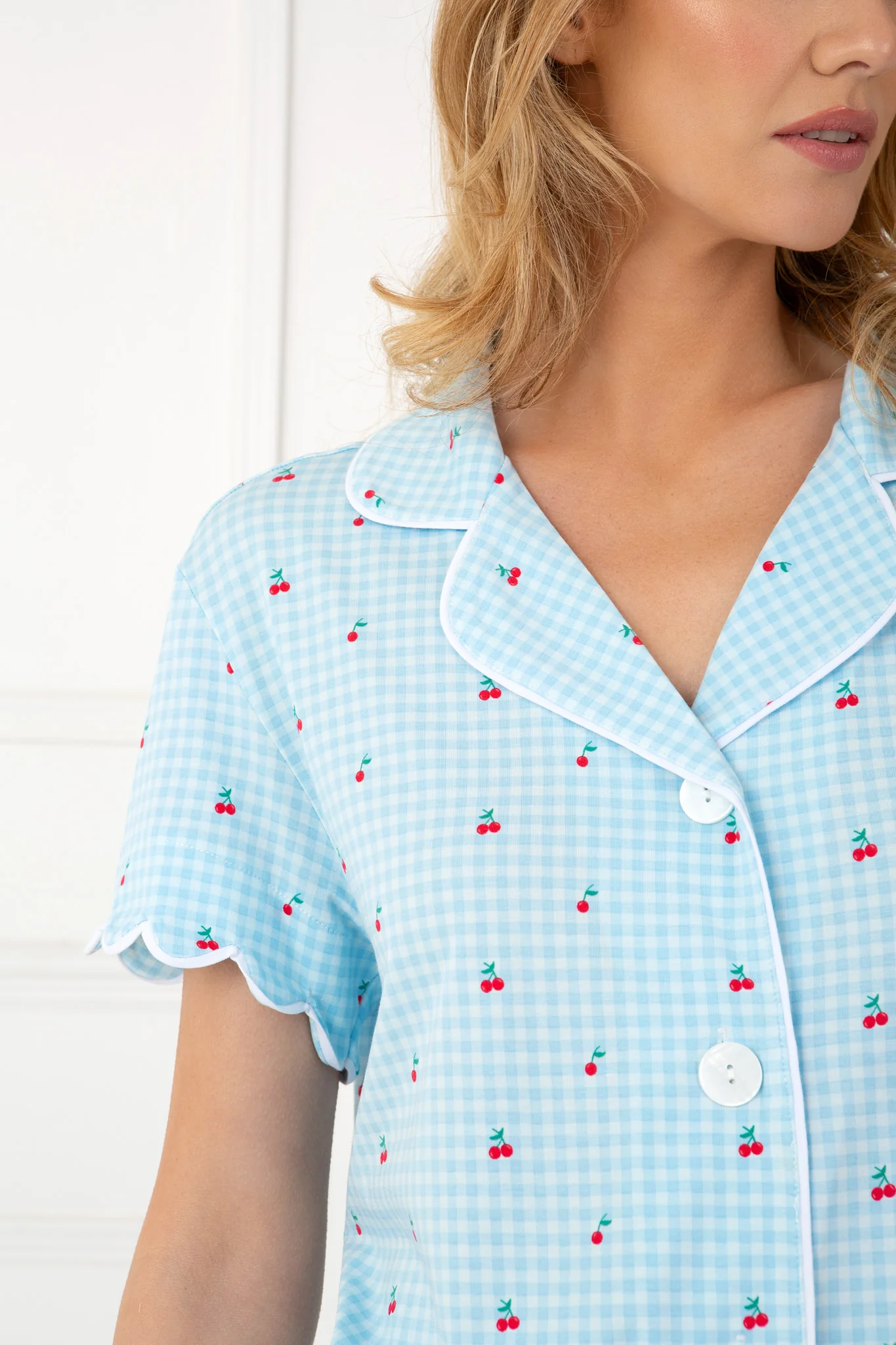 Bamboo Sleepwear Shorts Set (Cherry Check Print) - Image 6