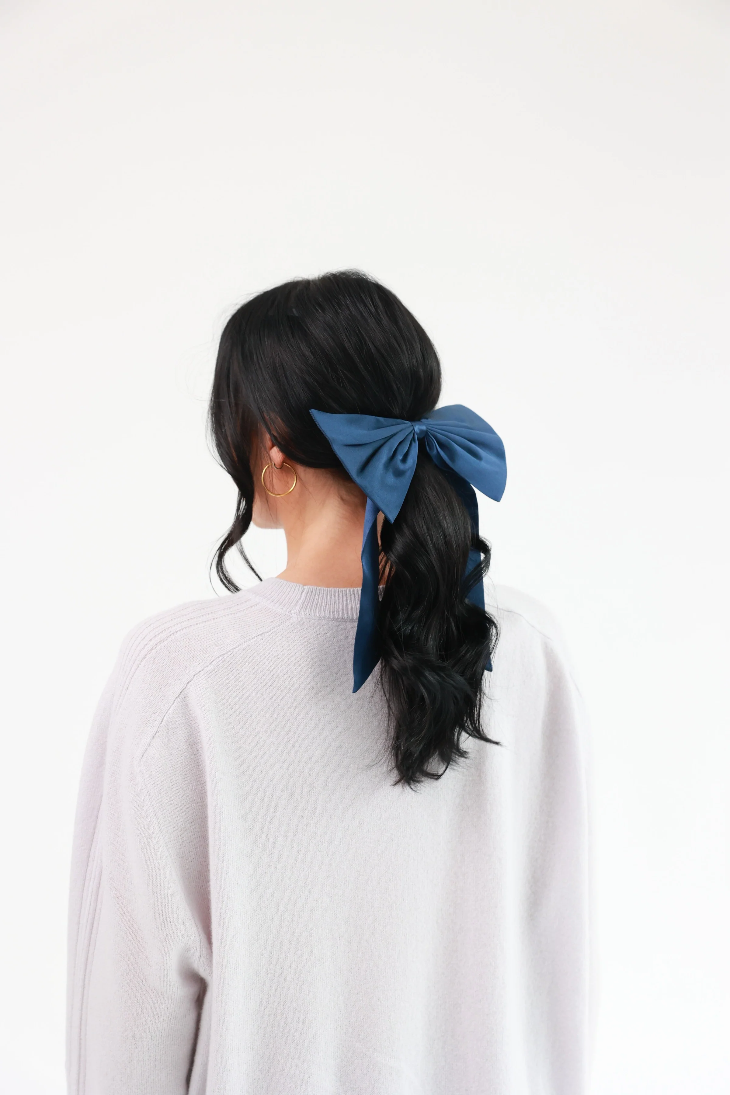 Silk Hair Bow Scrunchie (Navy) - Image 3