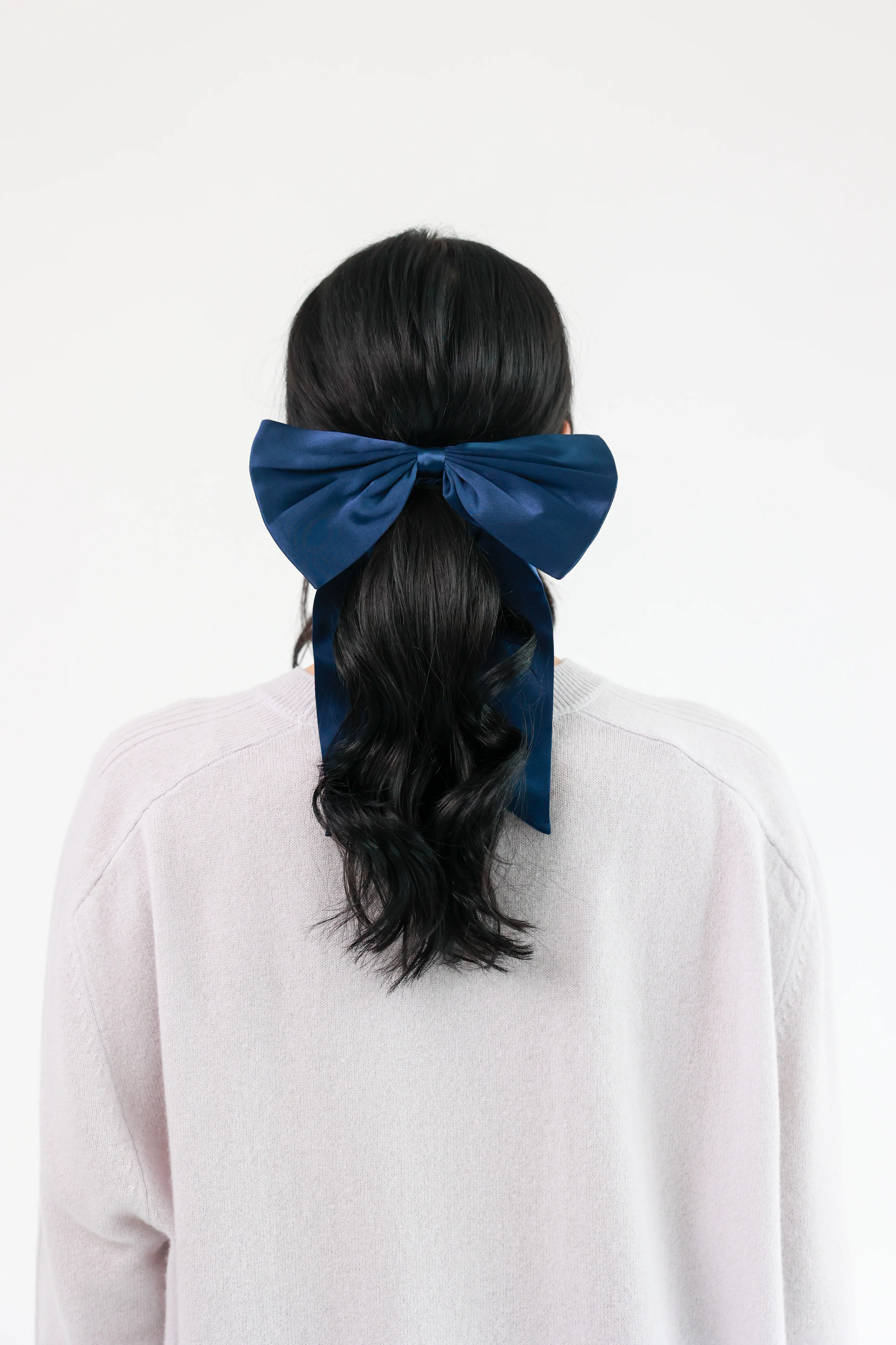 Silk Hair Bow Scrunchie (Navy) - Image 4
