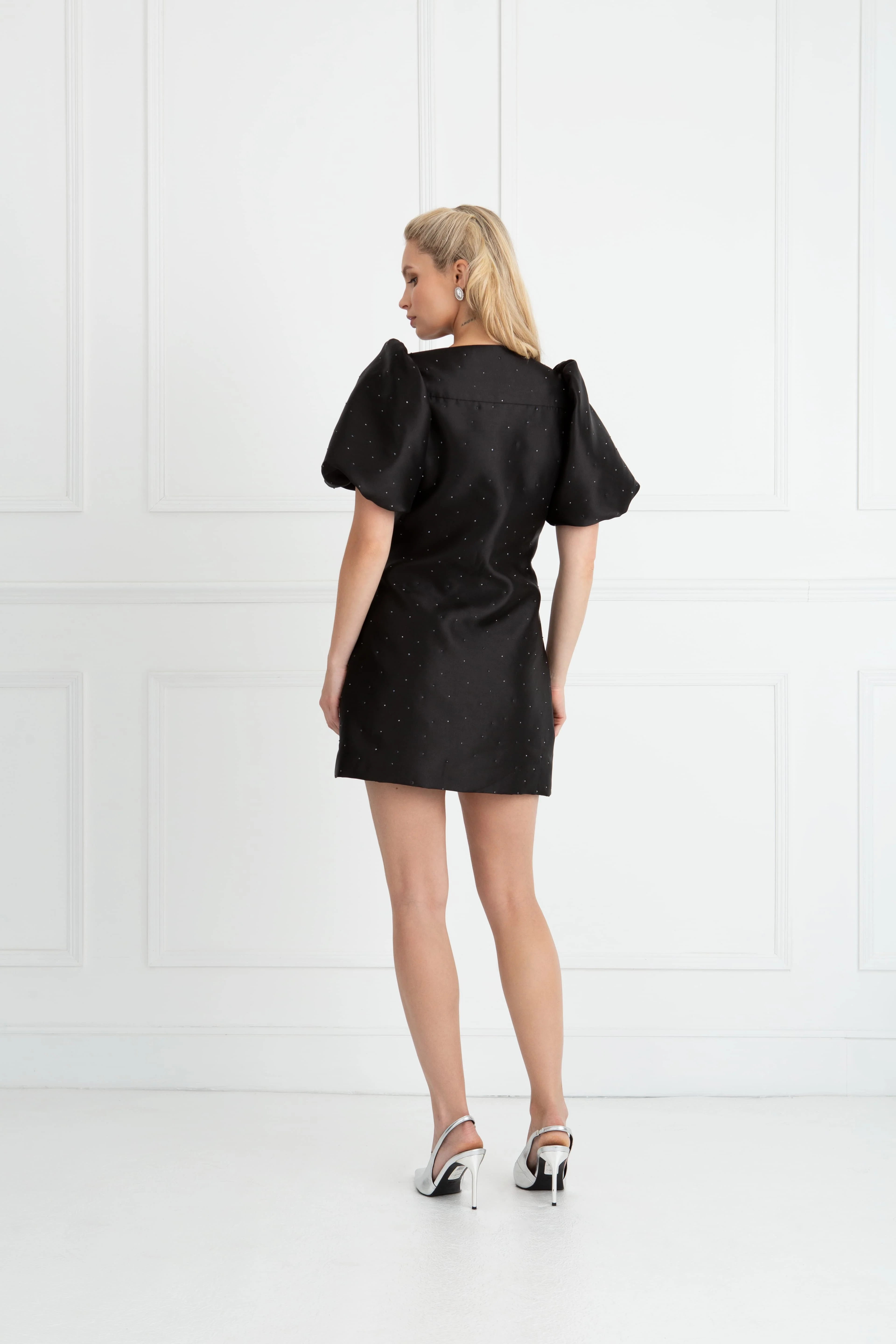 "The Aurora" - Short Sleeve Dress (Black Rhinestone) - Image 3