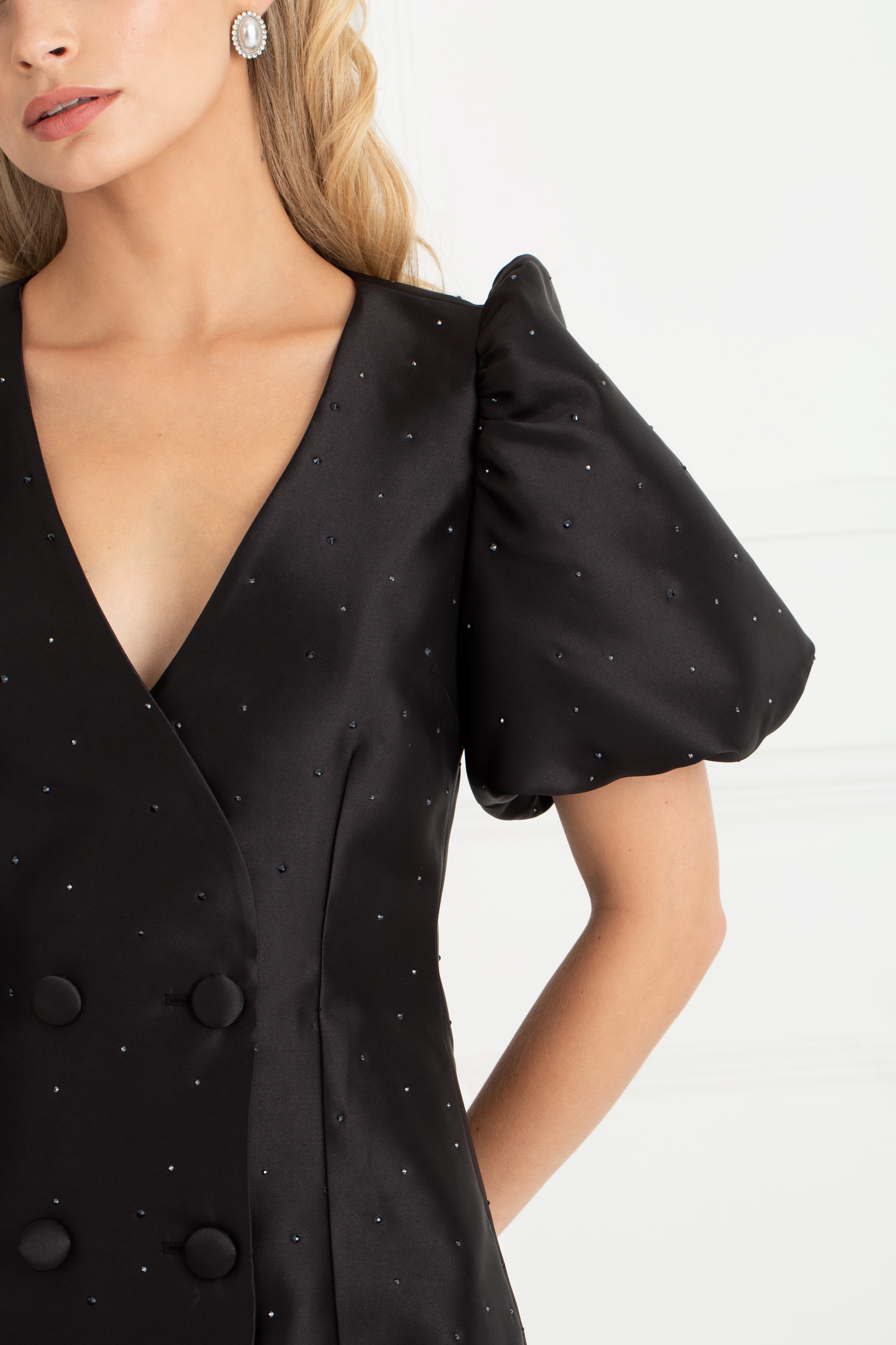 "The Aurora" - Short Sleeve Dress (Black Rhinestone) - Image 4