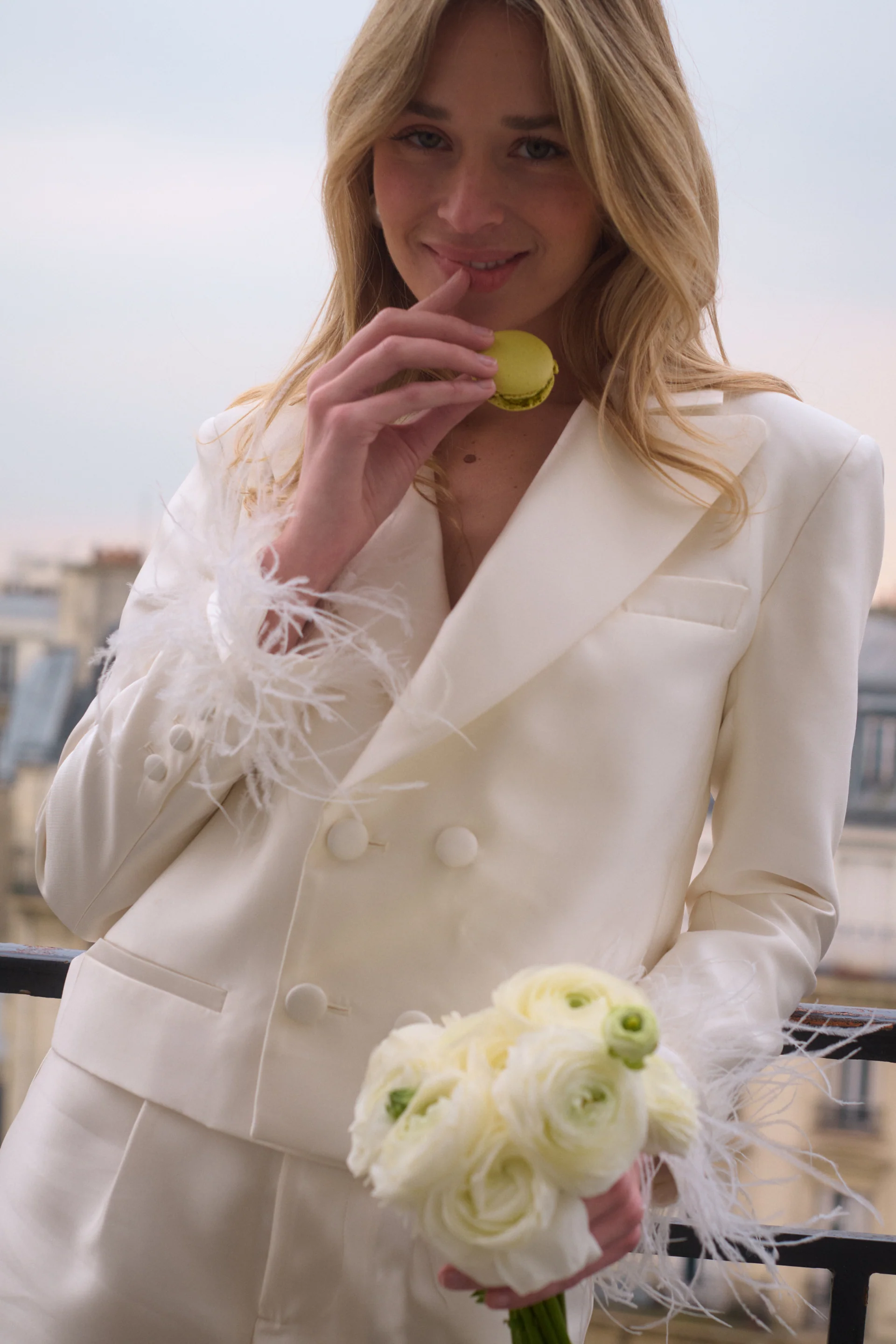 "The Chloe" - Crop Feather Blazer (Cream) - Image 7