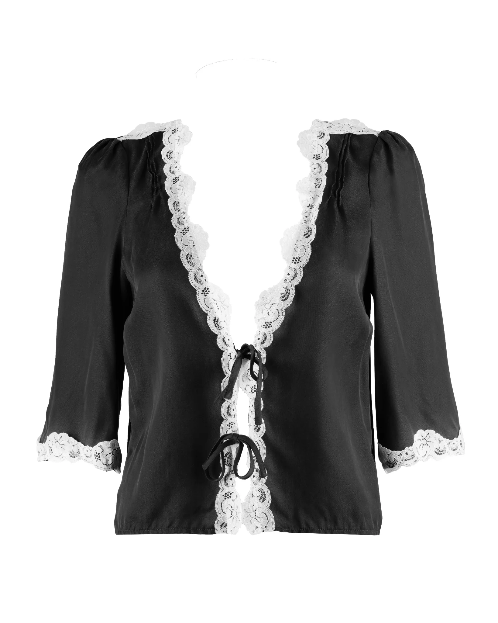 "The Elaine" - Tie Front Blouse (Black) - Image 7