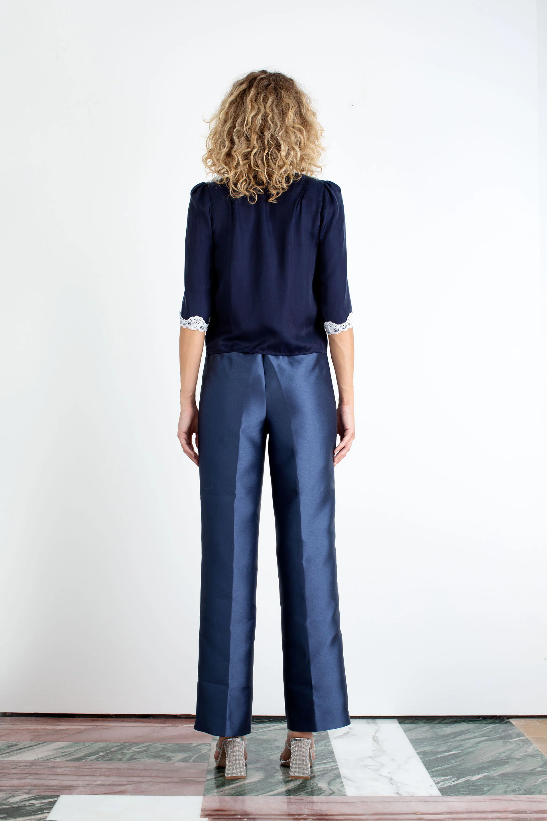 "The Elaine" - Tie Front Blouse (Navy) - Image 4