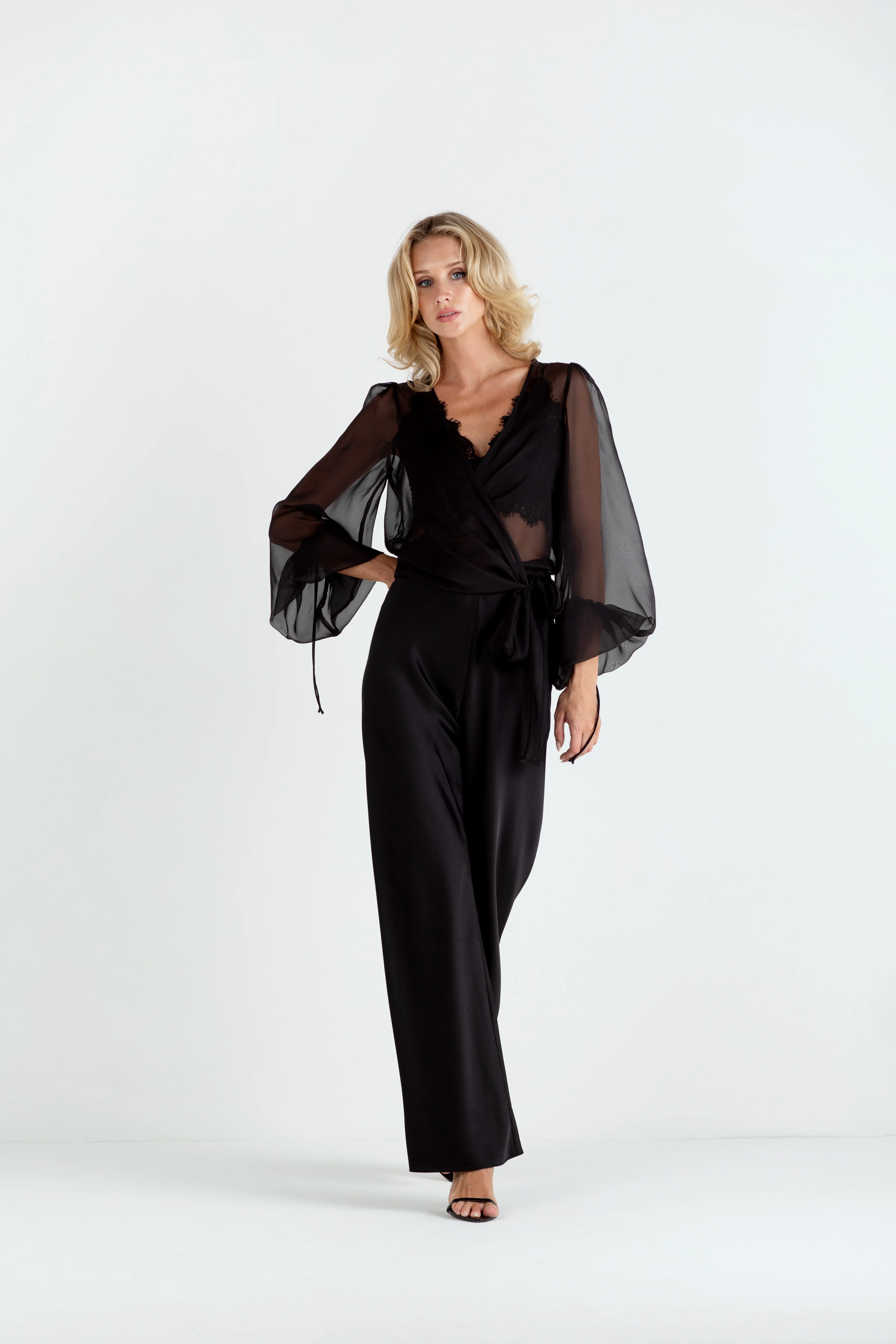 "The Jenny" - Sheer Wrap Blouse (Black) - Image 3