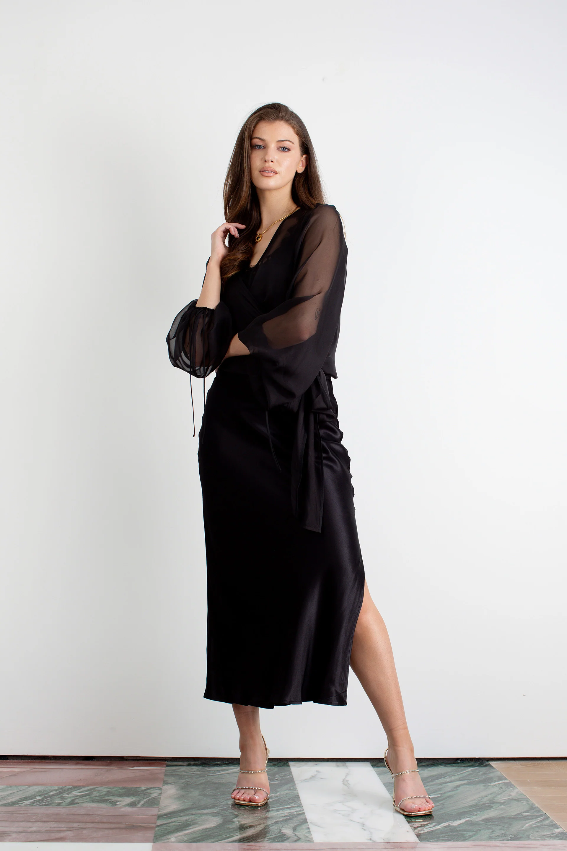 "The Jenny" - Sheer Wrap Blouse (Black) - Image 4