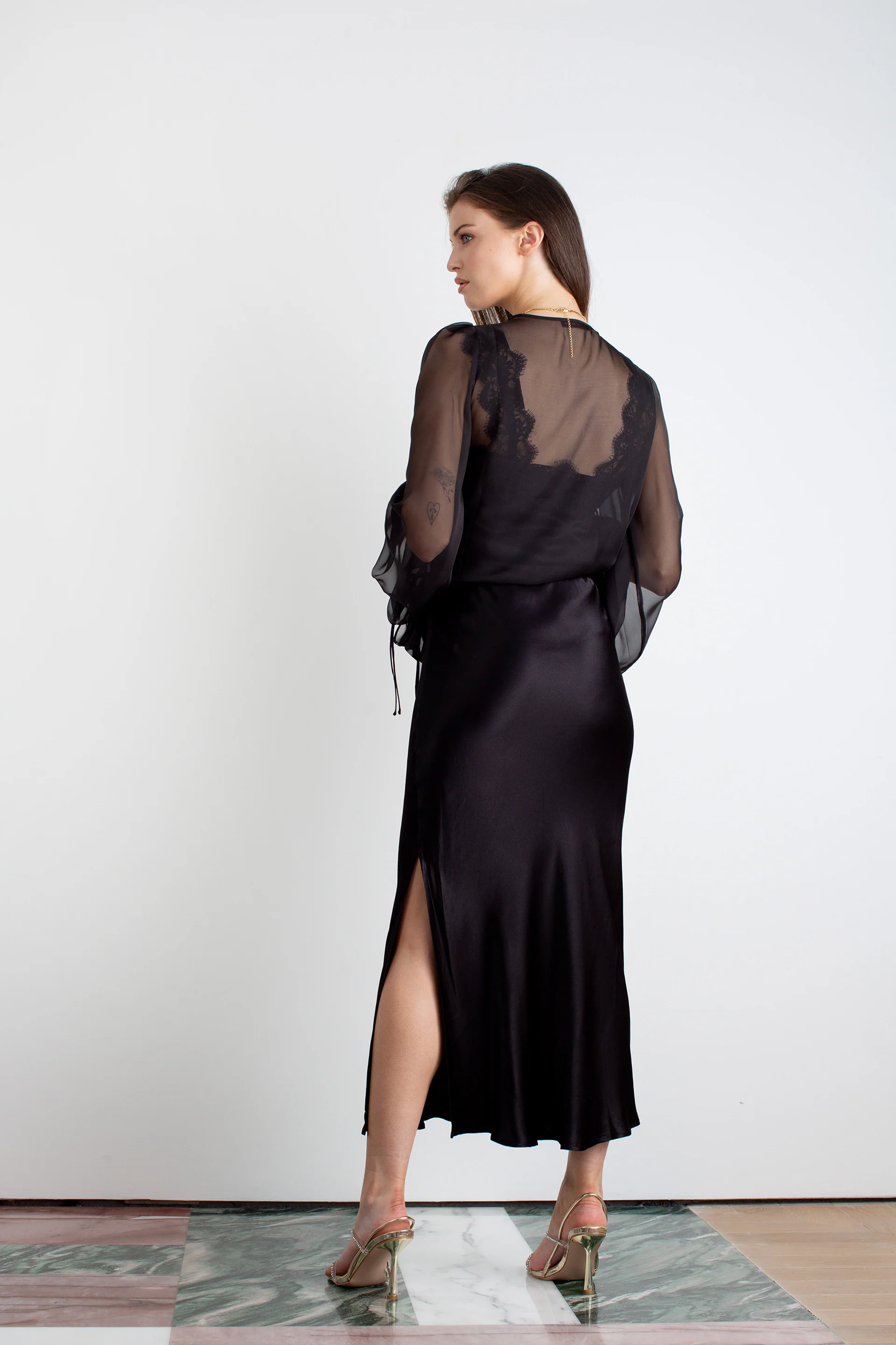 "The Jenny" - Sheer Wrap Blouse (Black) - Image 5