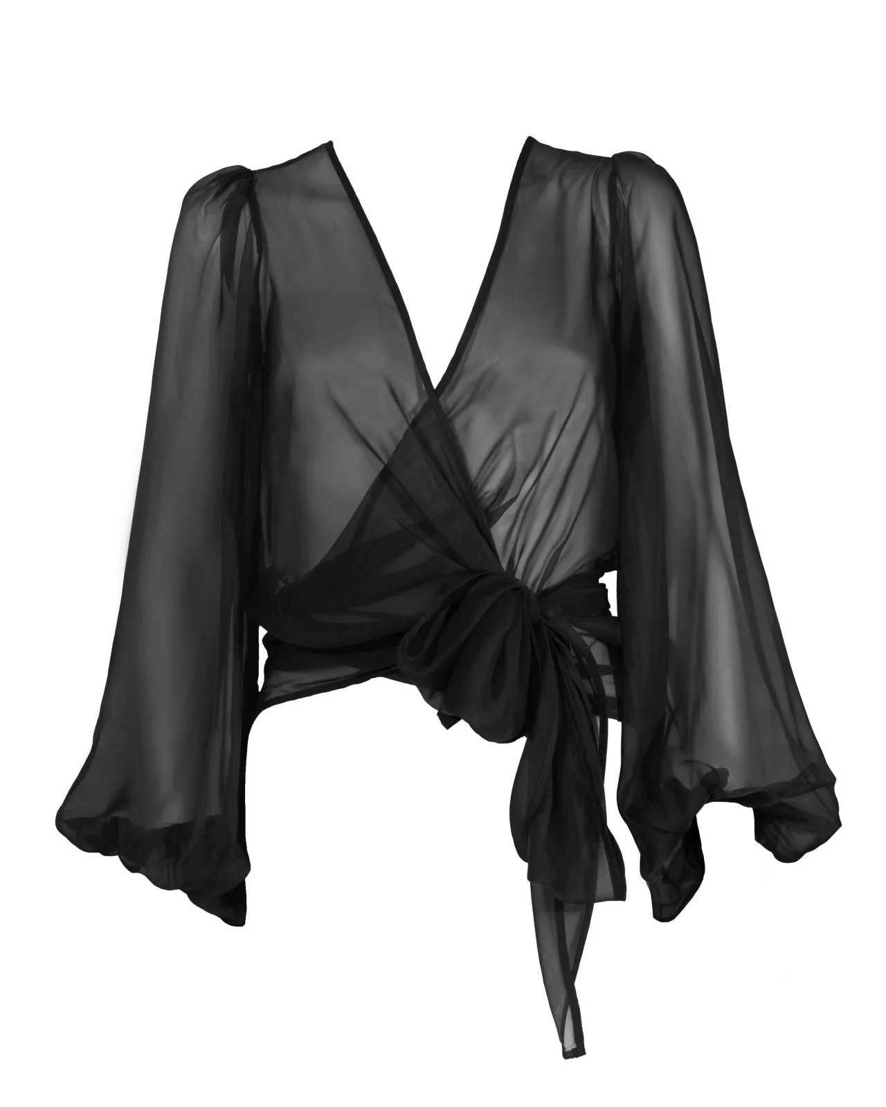 "The Jenny" - Sheer Wrap Blouse (Black) - Image 8