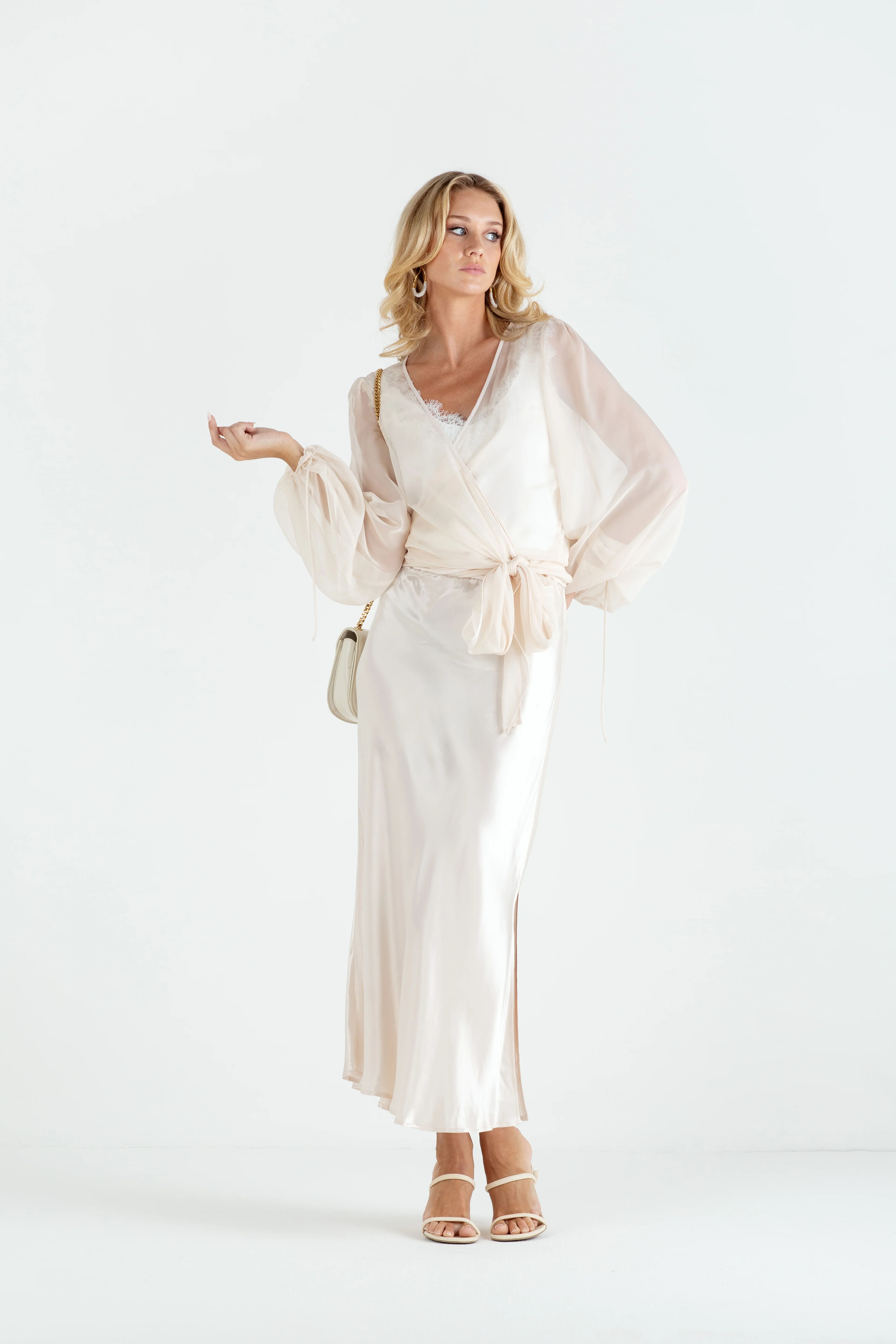 "The Jenny" - Sheer Wrap Blouse (Champagne) - Image 3