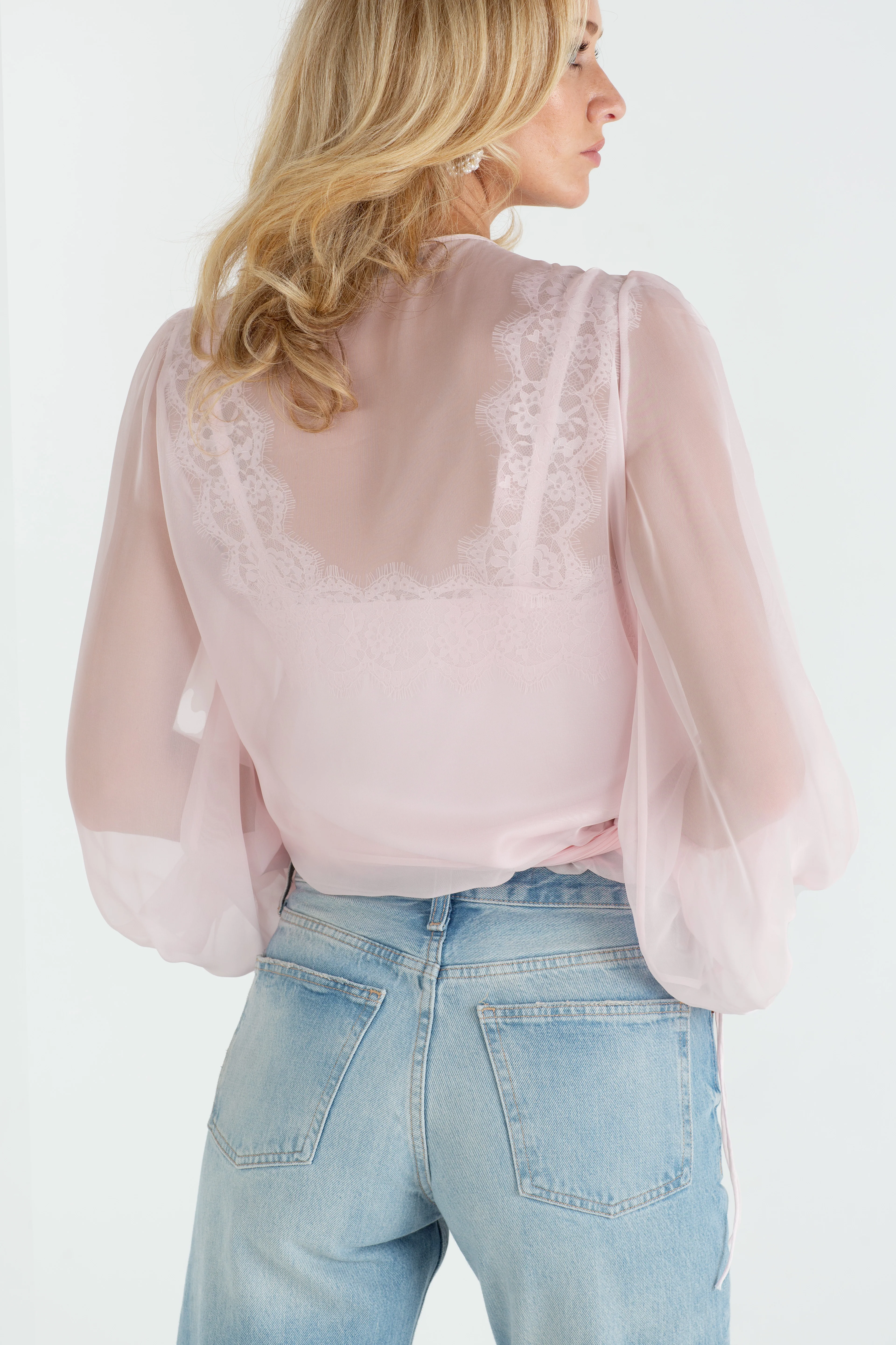 "The Jenny" - Sheer Wrap Blouse (Pink) - Image 3