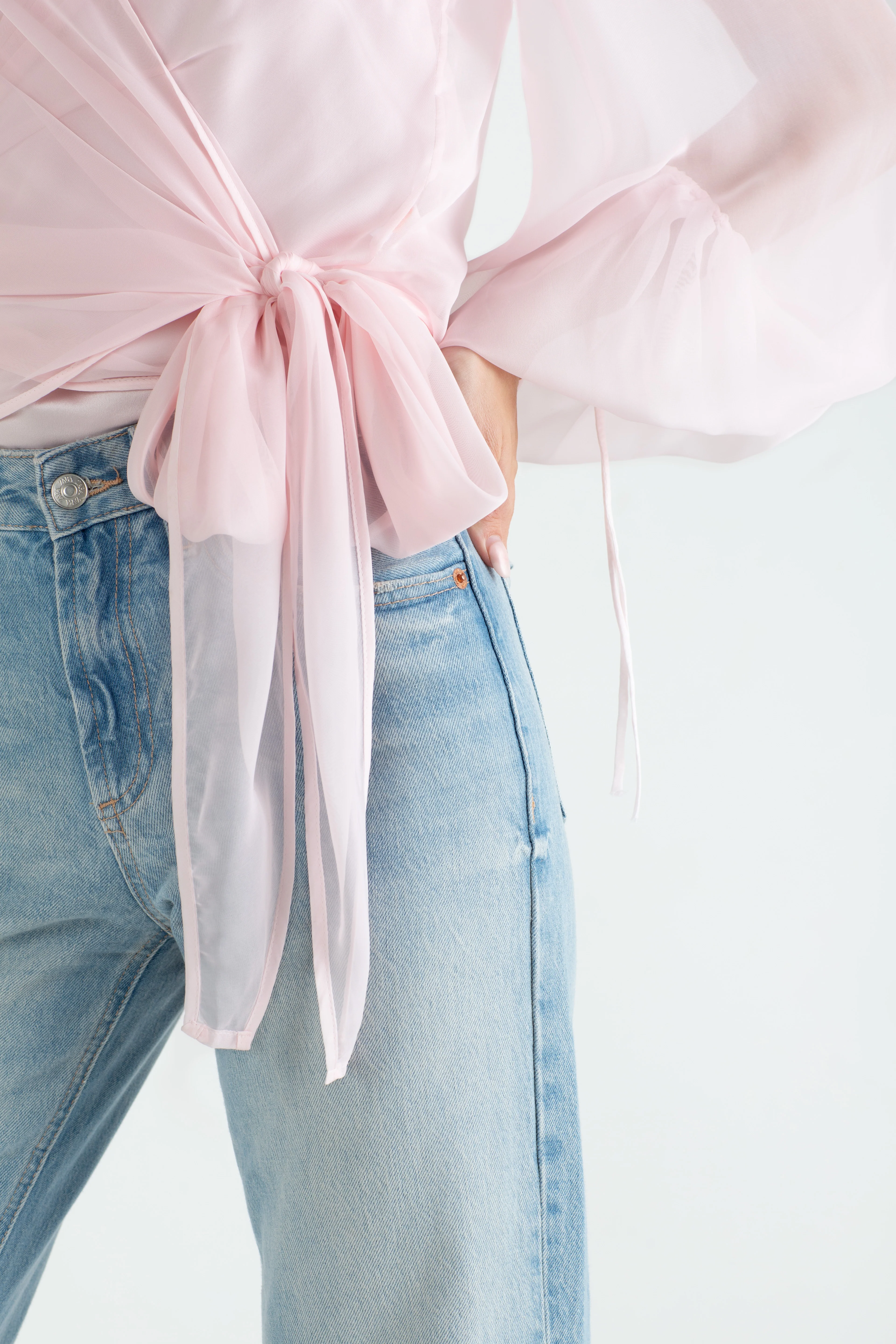 "The Jenny" - Sheer Wrap Blouse (Pink) - Image 4