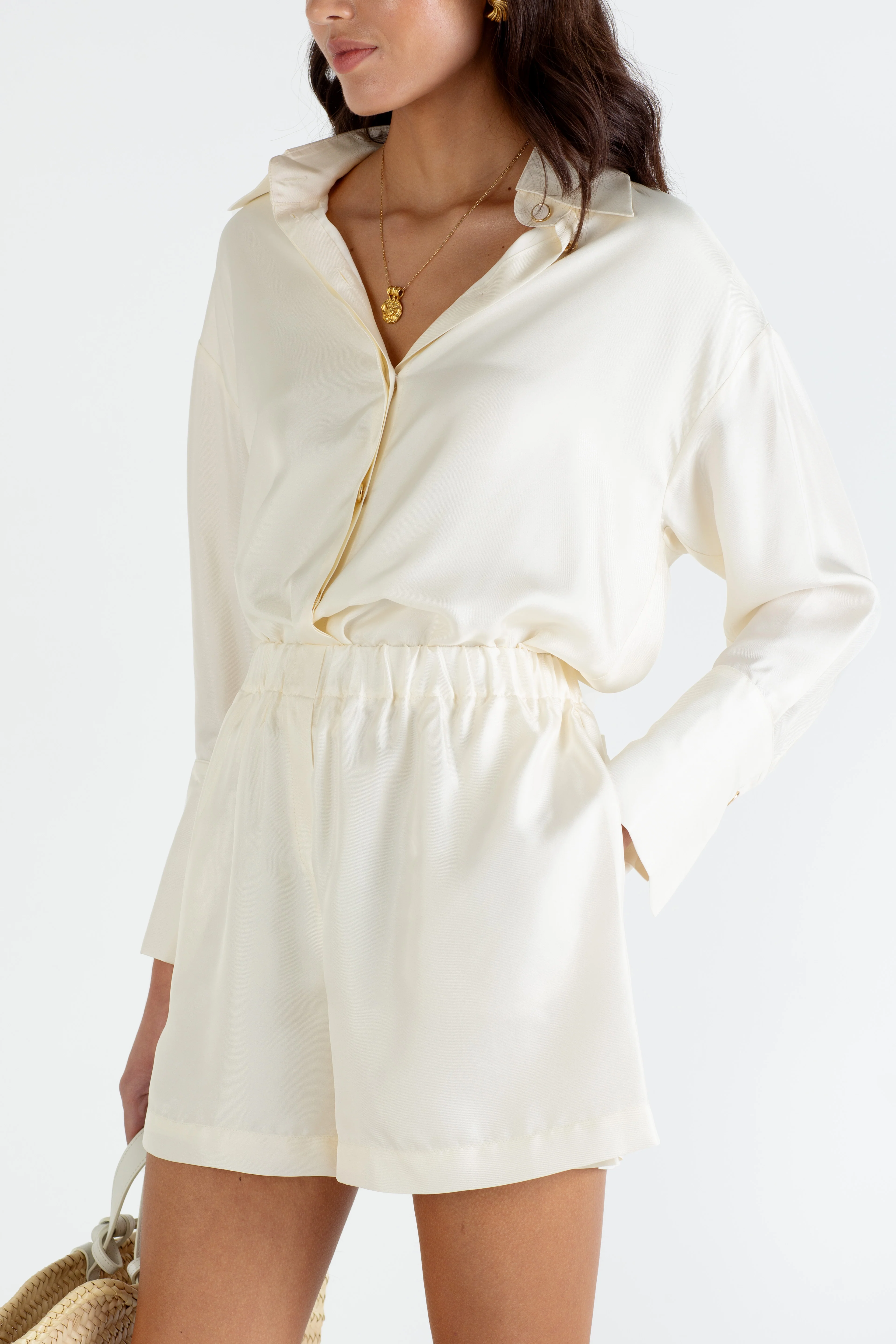 "The Laura" - Silk Shorts (Cream) - Image 6