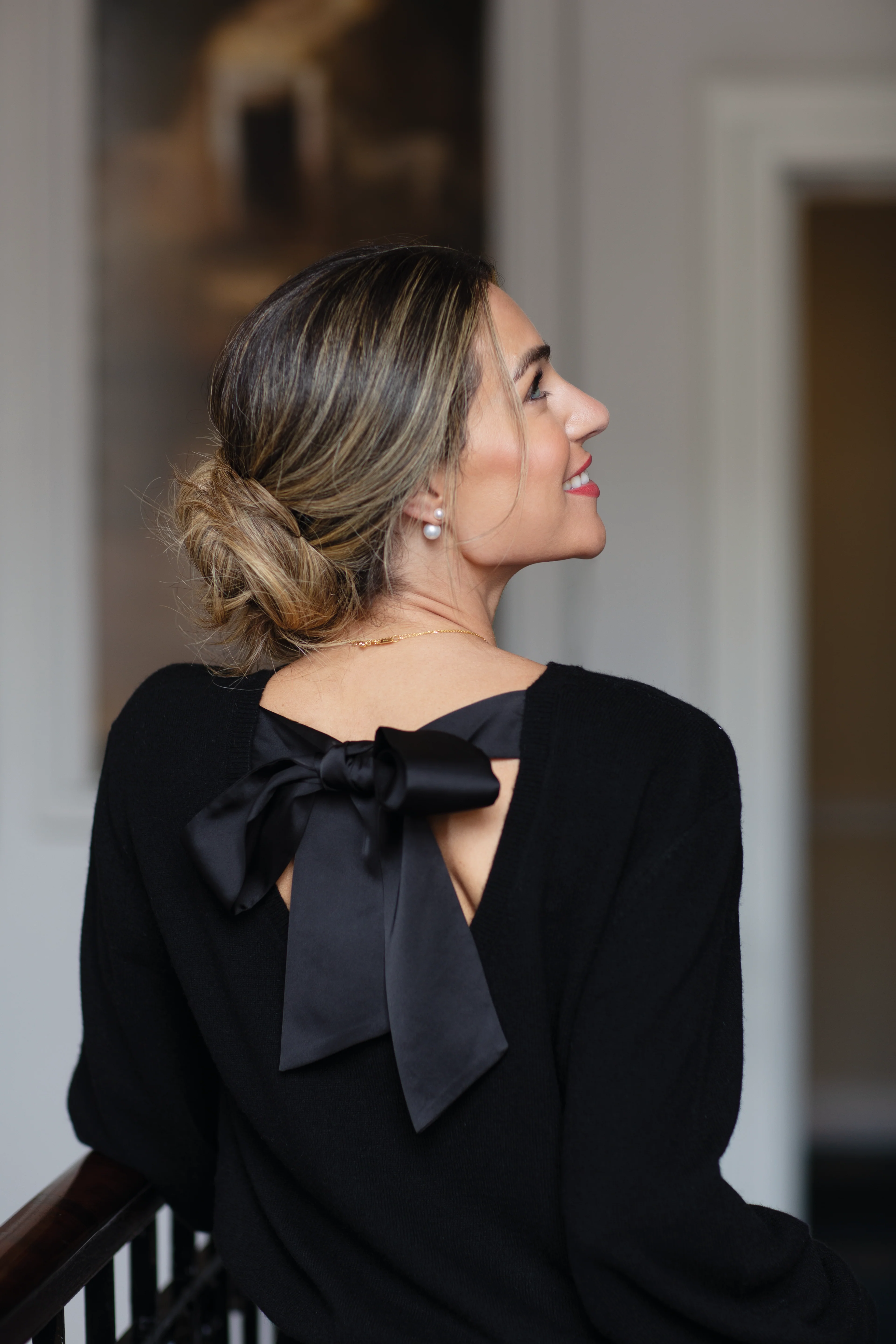"The Lily" - Cashmere Bow Back Sweater (Black) - Image 6