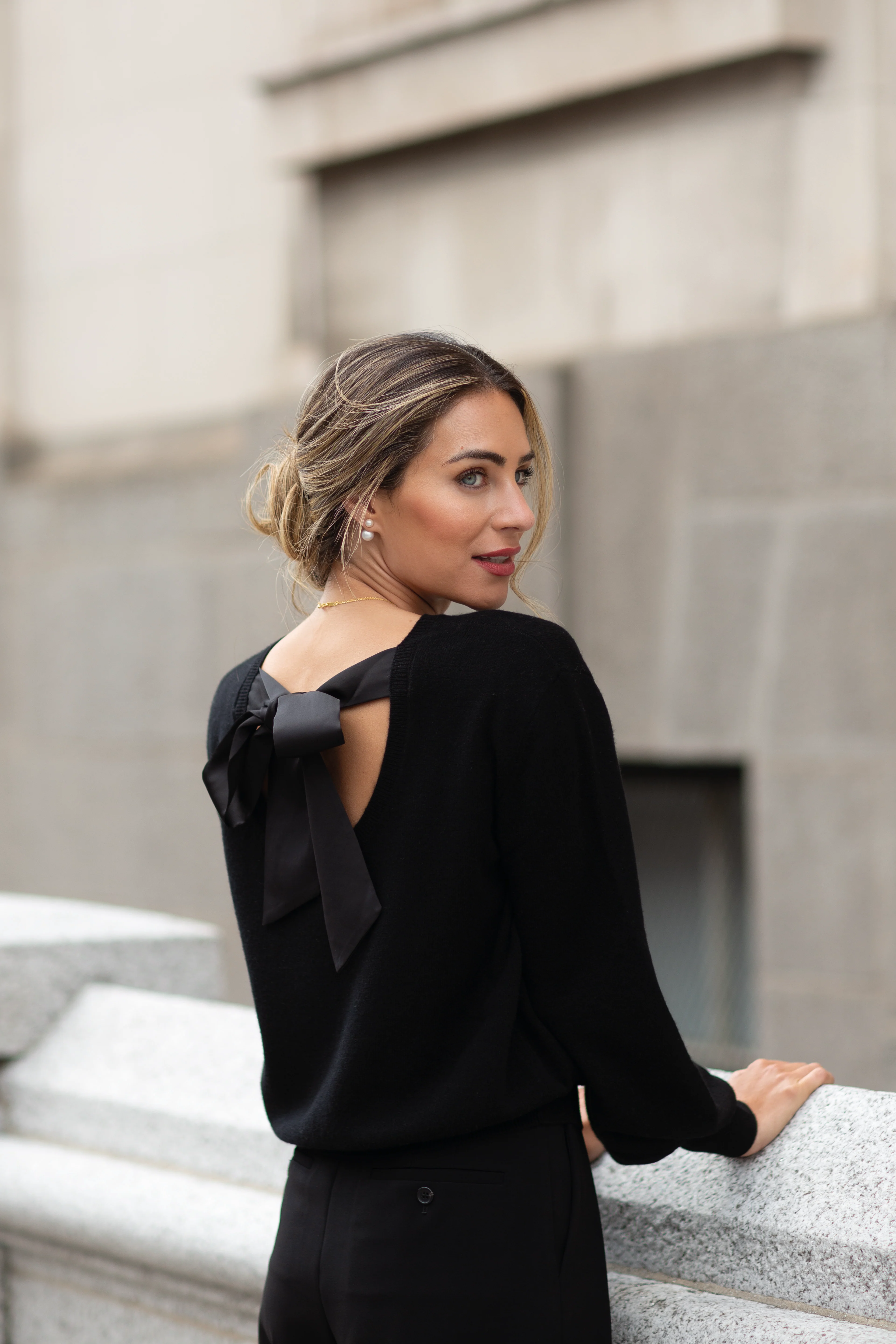 "The Lily" - Cashmere Bow Back Sweater (Black) - Image 7
