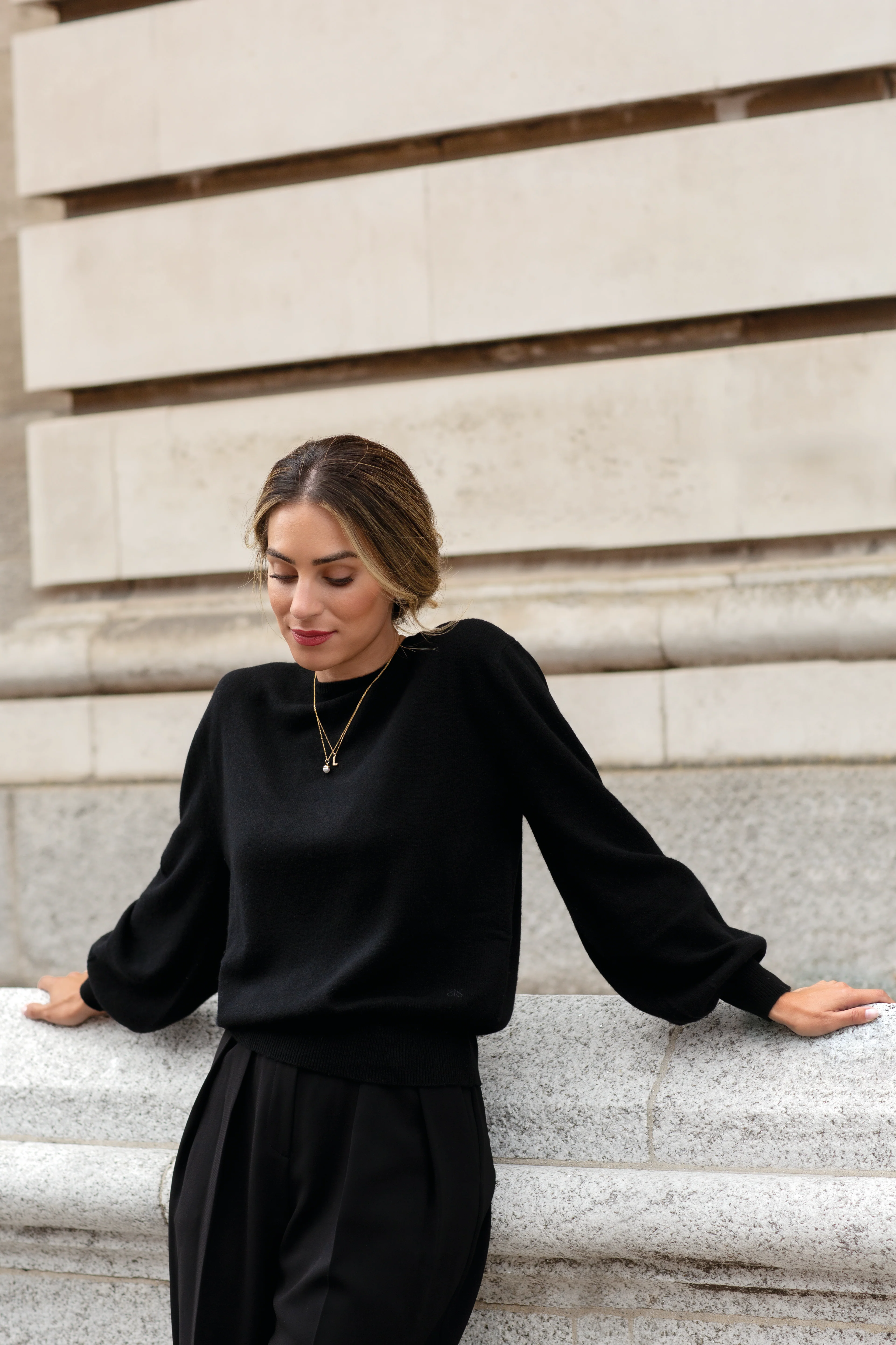 "The Lily" - Cashmere Bow Back Sweater (Black) - Image 8
