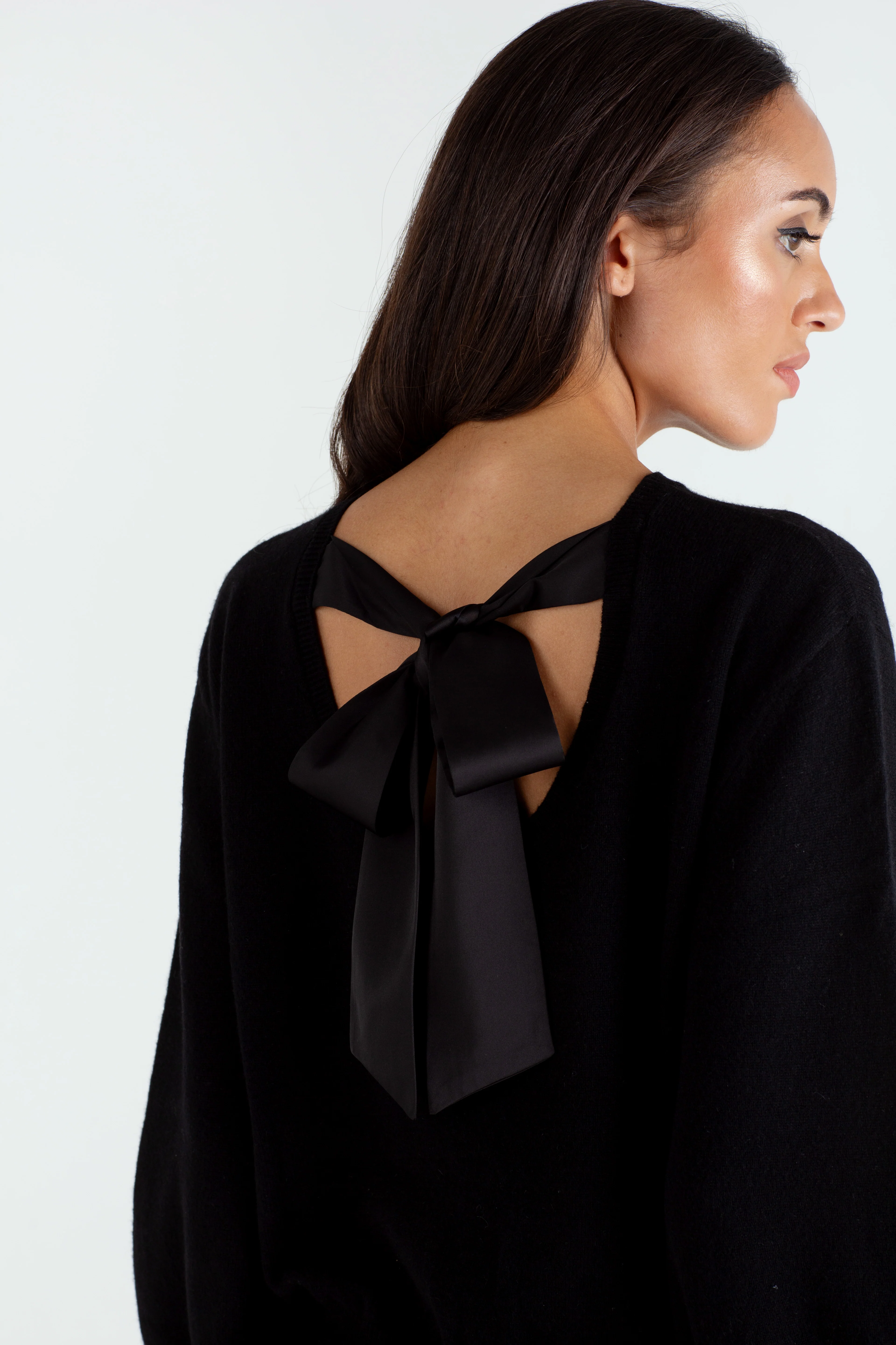 "The Lily" - Cashmere Bow Back Sweater (Black) - Image 9