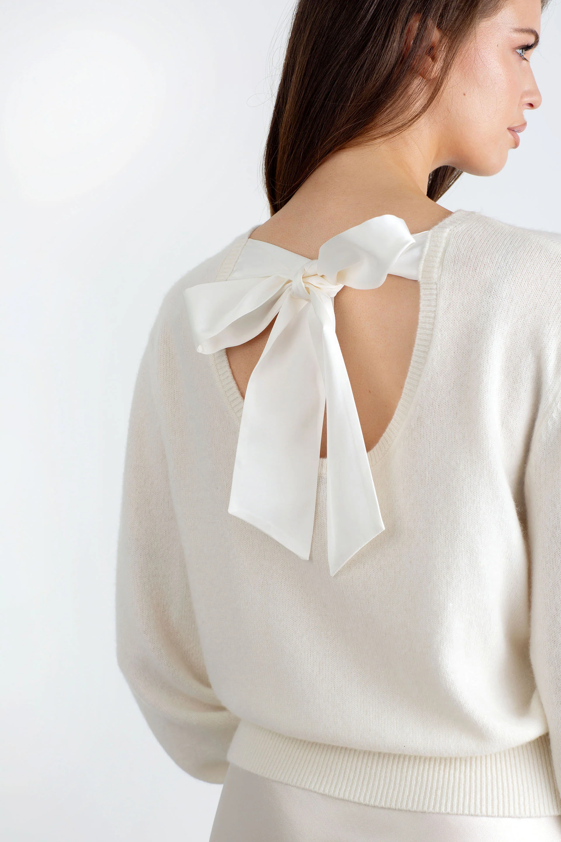 "The Lily" - Cashmere Bow Back Sweater (Cream) - Image 7