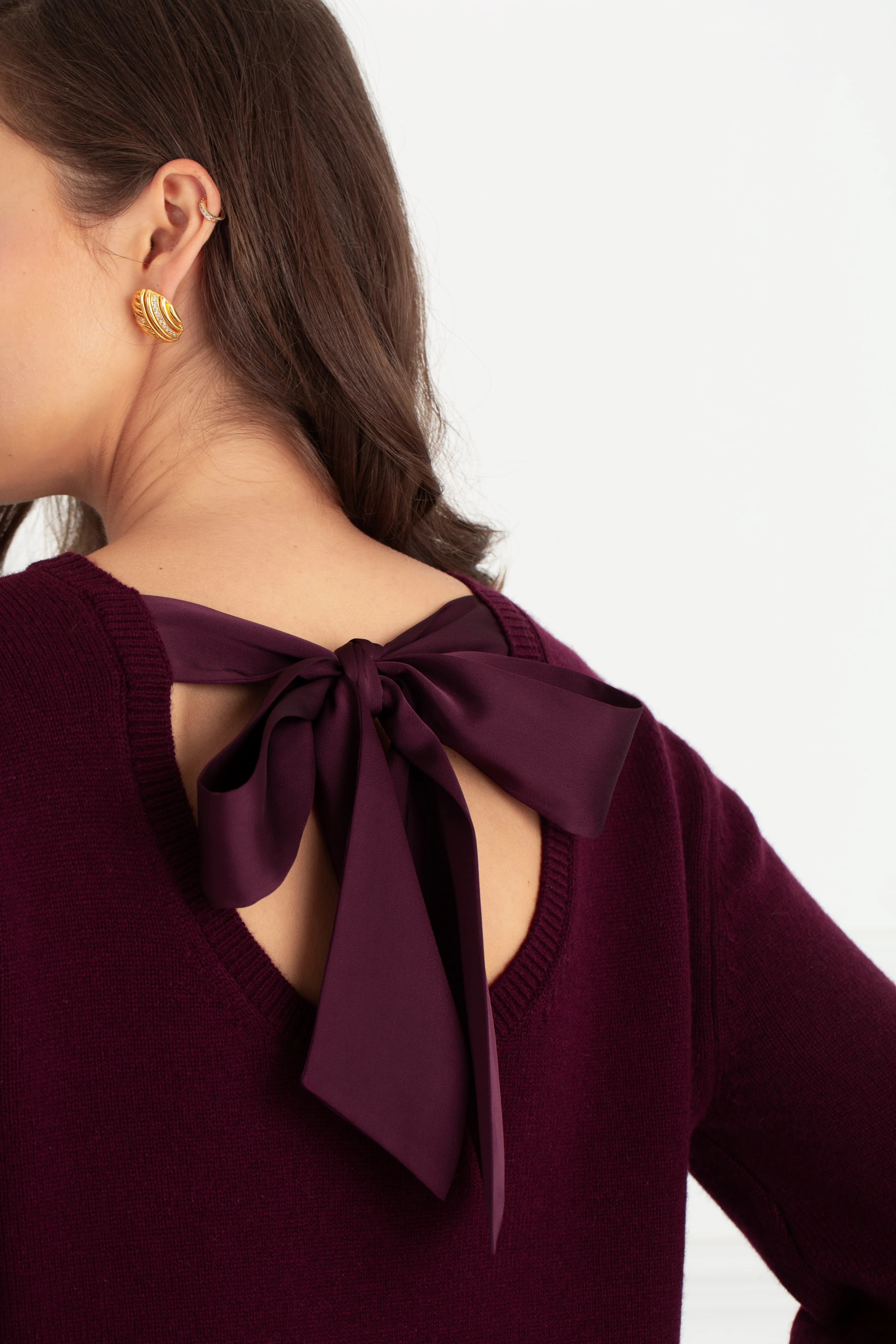"The Lily" - Cashmere Bow Back Sweater (Plum) - Image 8