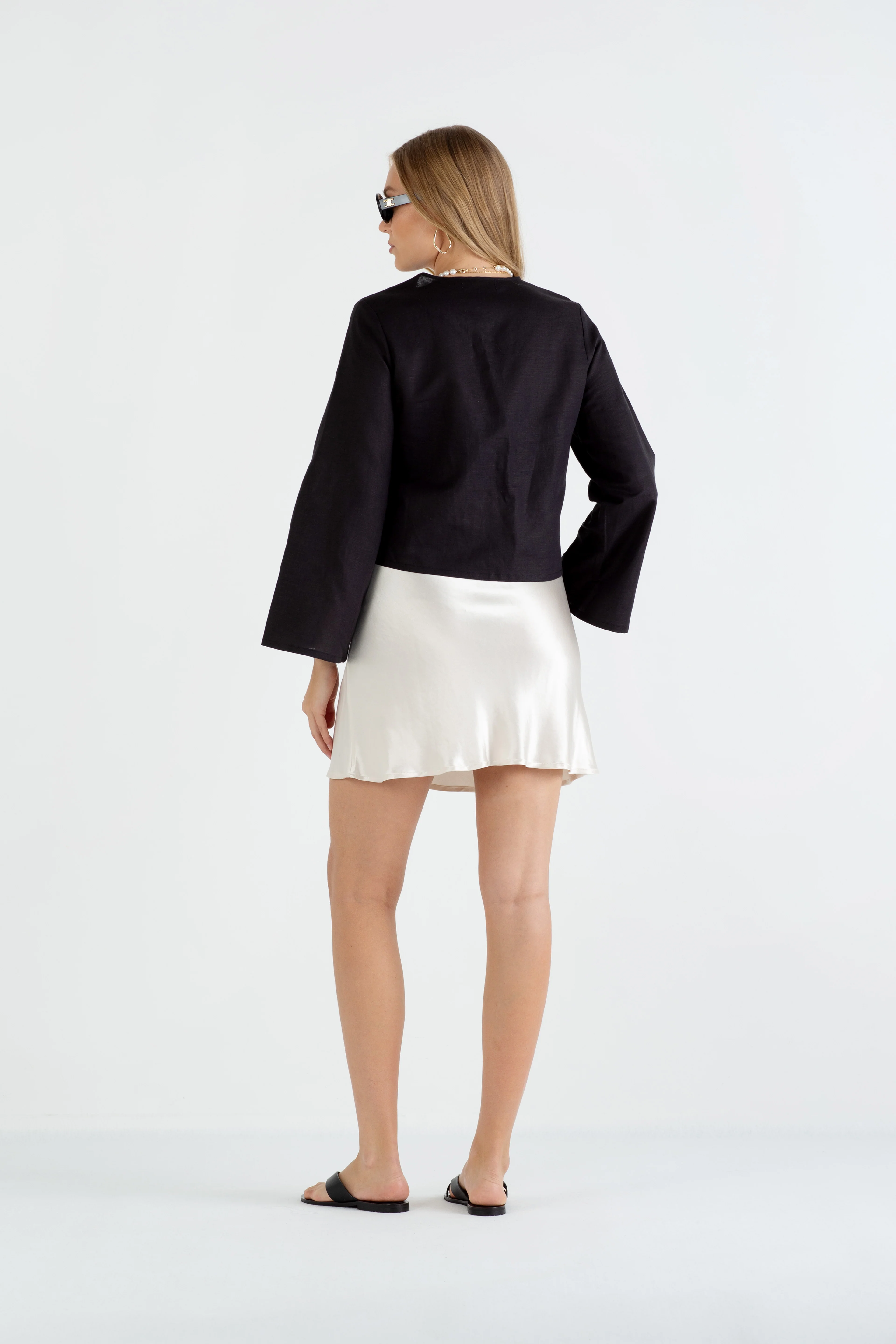 "The Melanie" - Linen Tie Top (Black) - Image 7