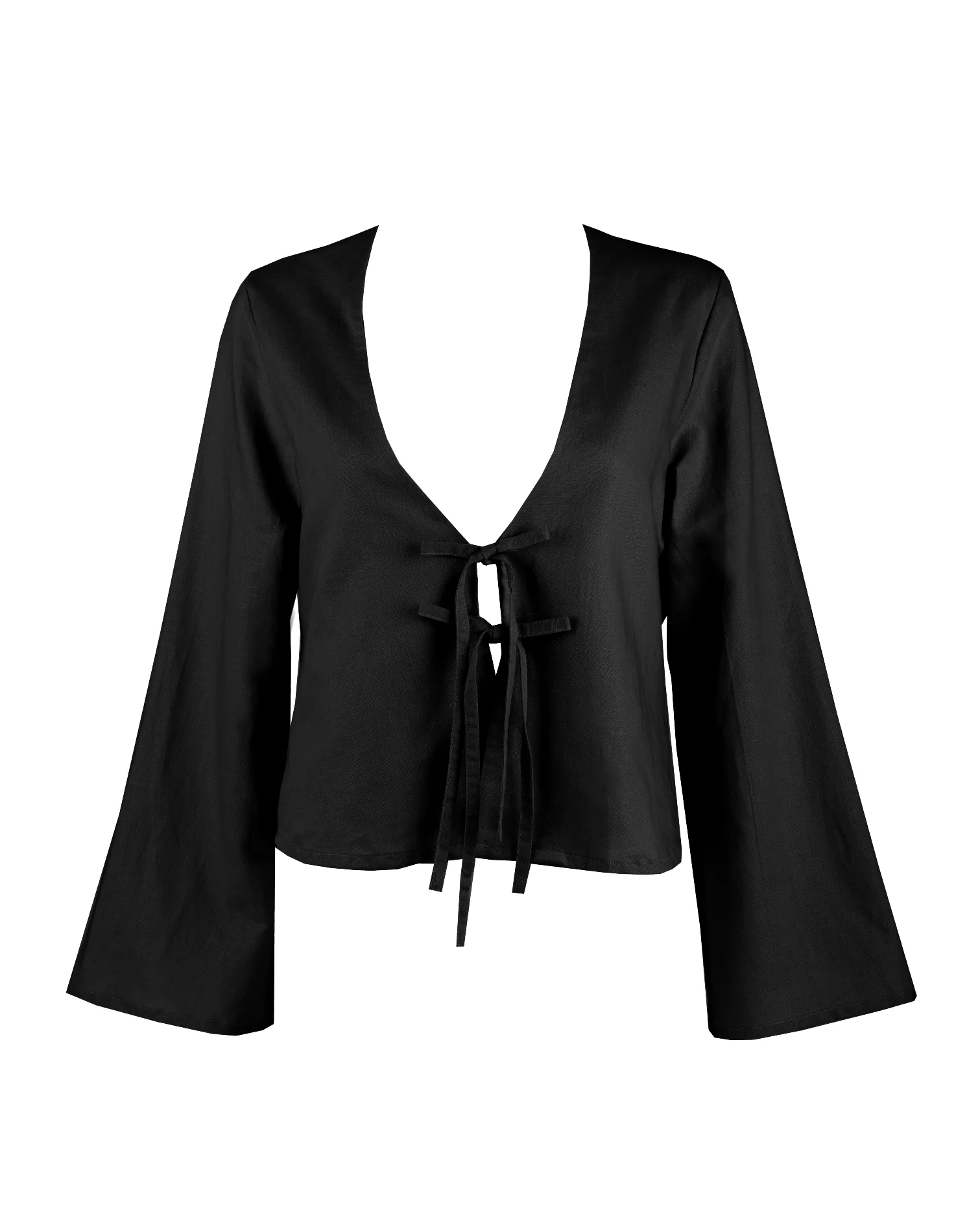 "The Melanie" - Linen Tie Top (Black) - Image 9
