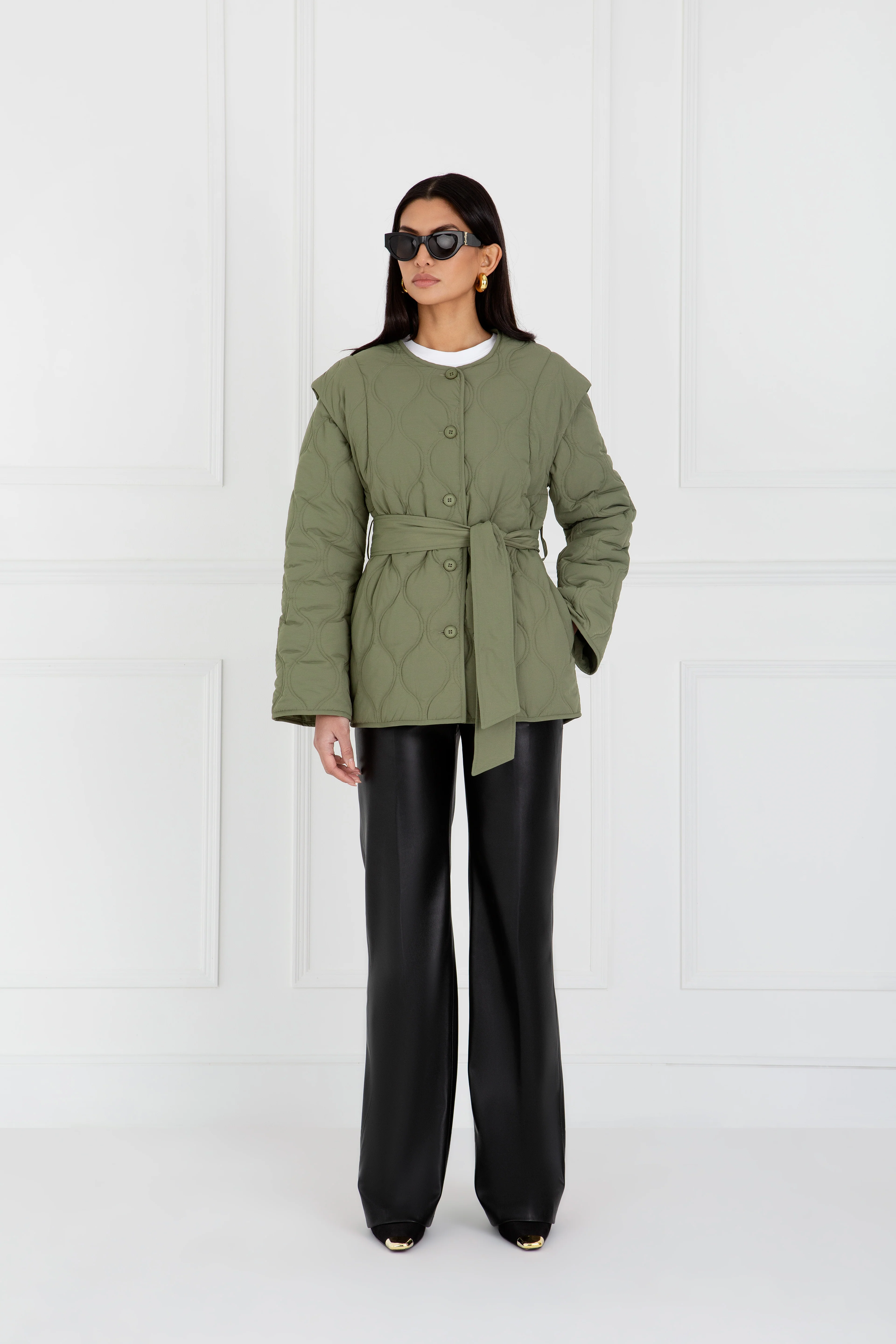 "The Nicola" - Quilted Gilet Jacket (Khaki) - Image 4