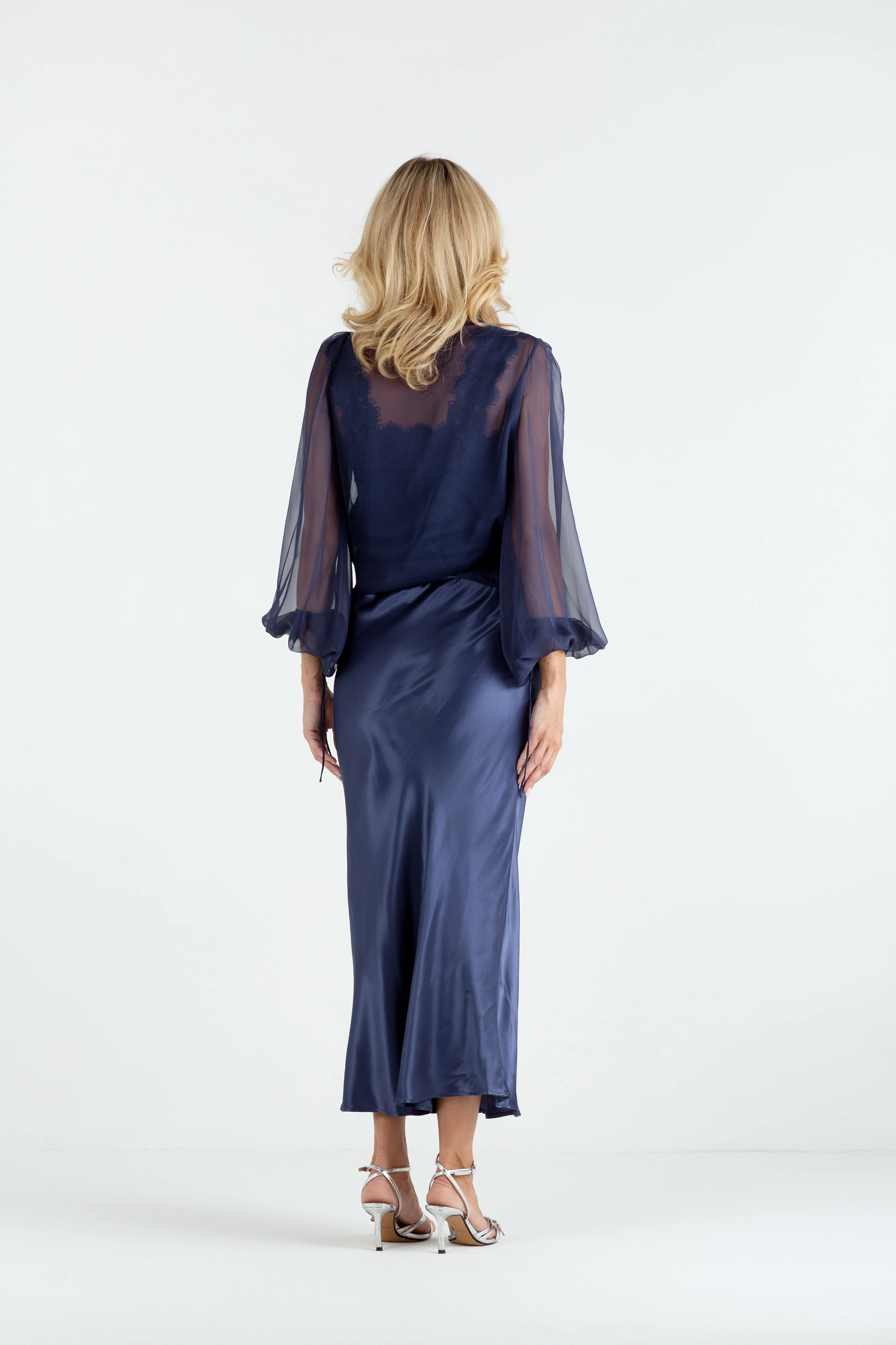 "The Orla" - Satin Midi Skirt (Navy) - Image 3