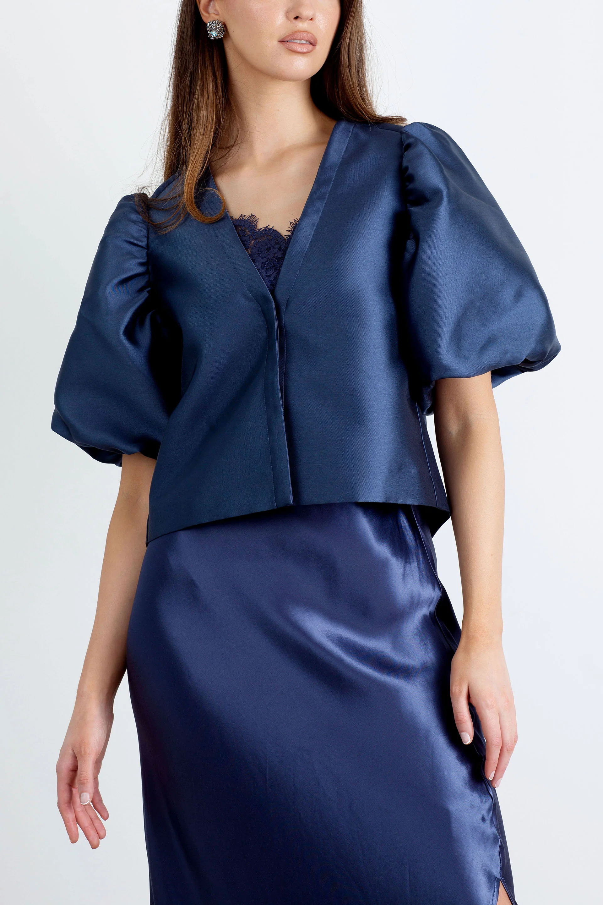 "The Orla" - Satin Midi Skirt (Navy) - Image 4