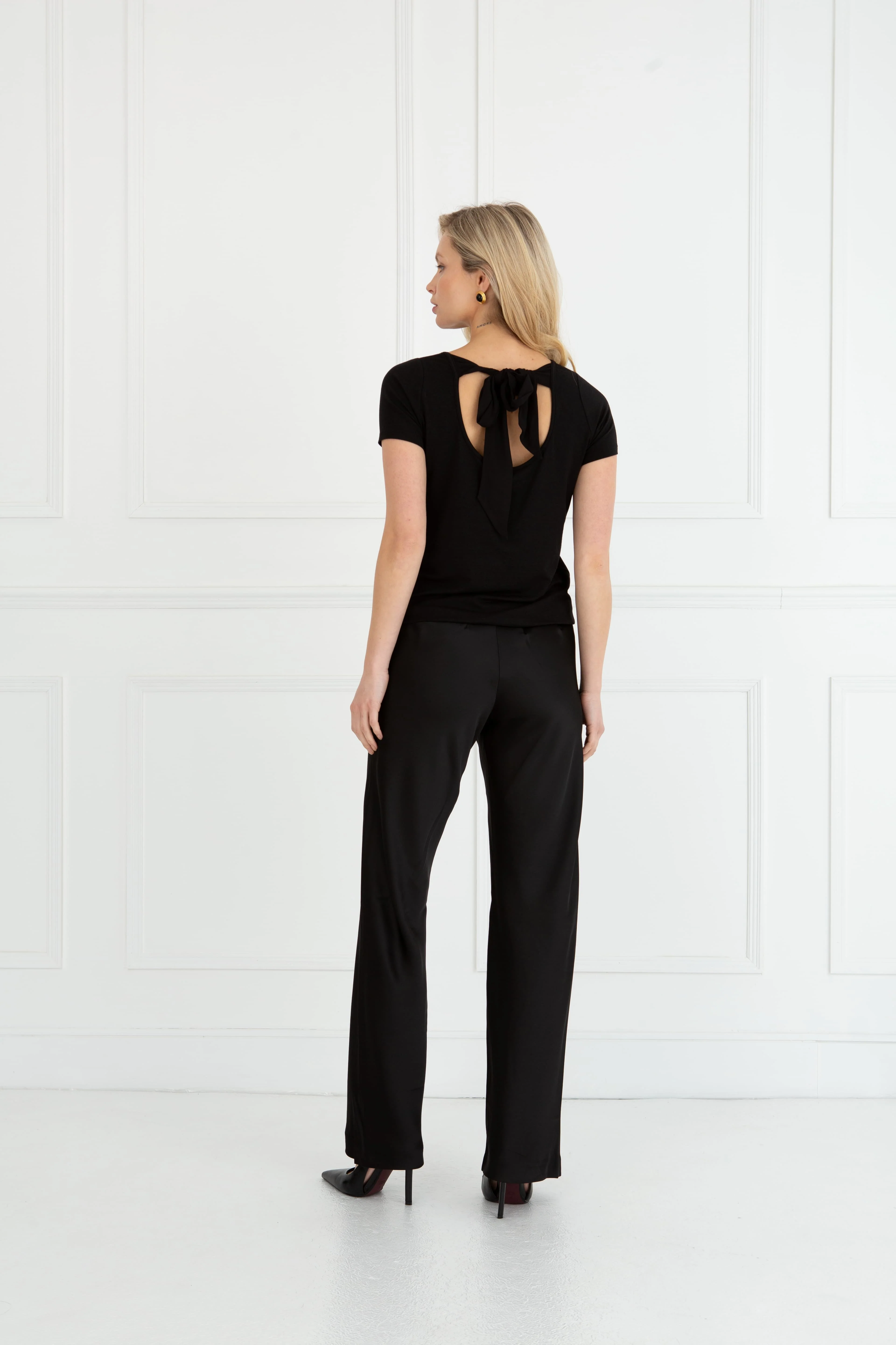 "The Sandra" - Satin Trousers Fuller Length (Black) - Image 9
