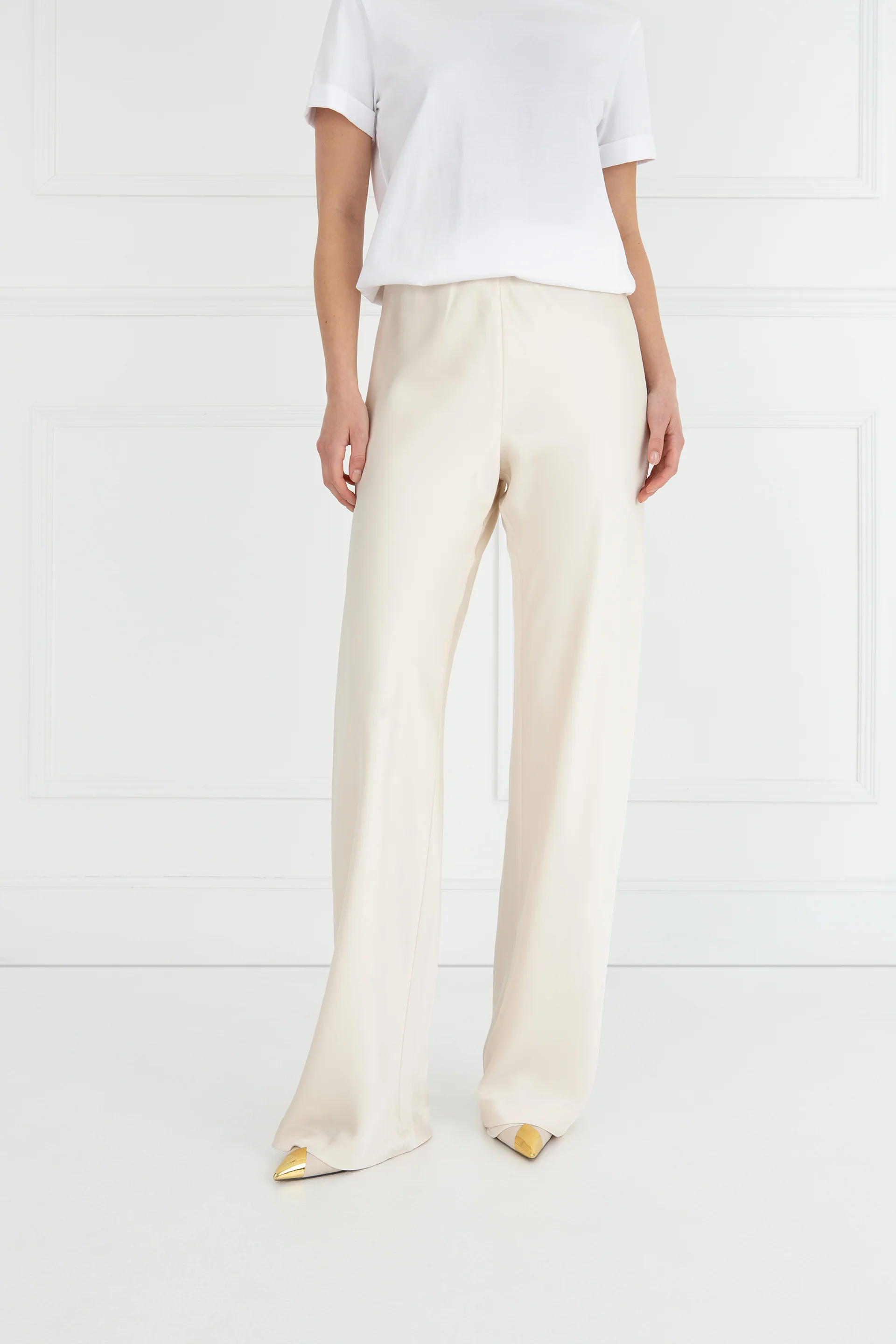 "The Sandra" - Satin Trousers Fuller Length (Cream) - Image 3