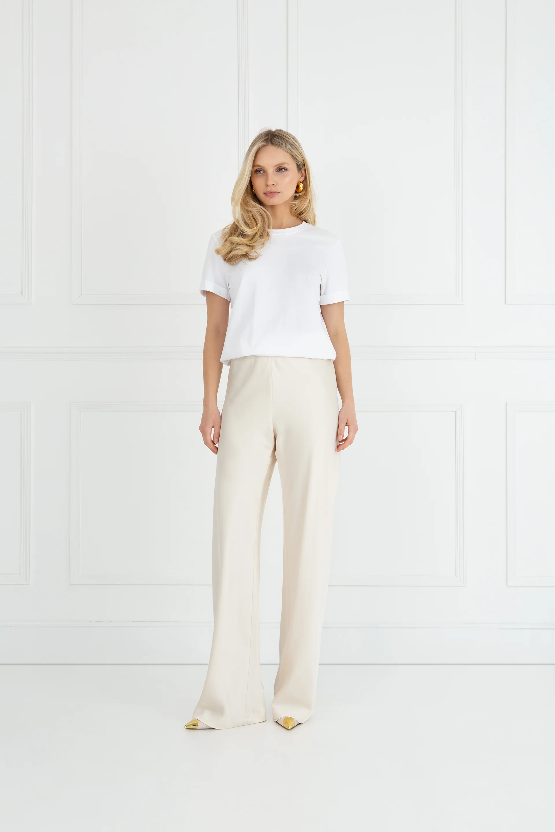 "The Sandra" - Satin Trousers Fuller Length (Cream) - Image 4