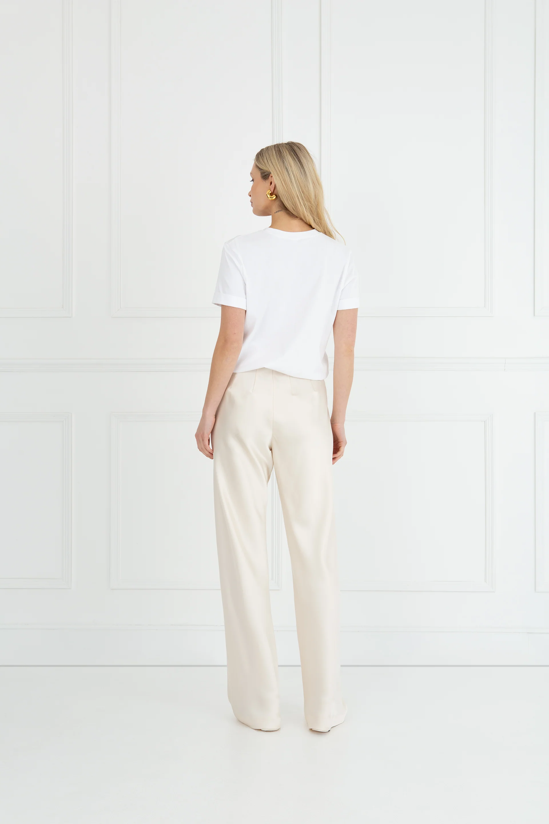 "The Sandra" - Satin Trousers Fuller Length (Cream) - Image 5