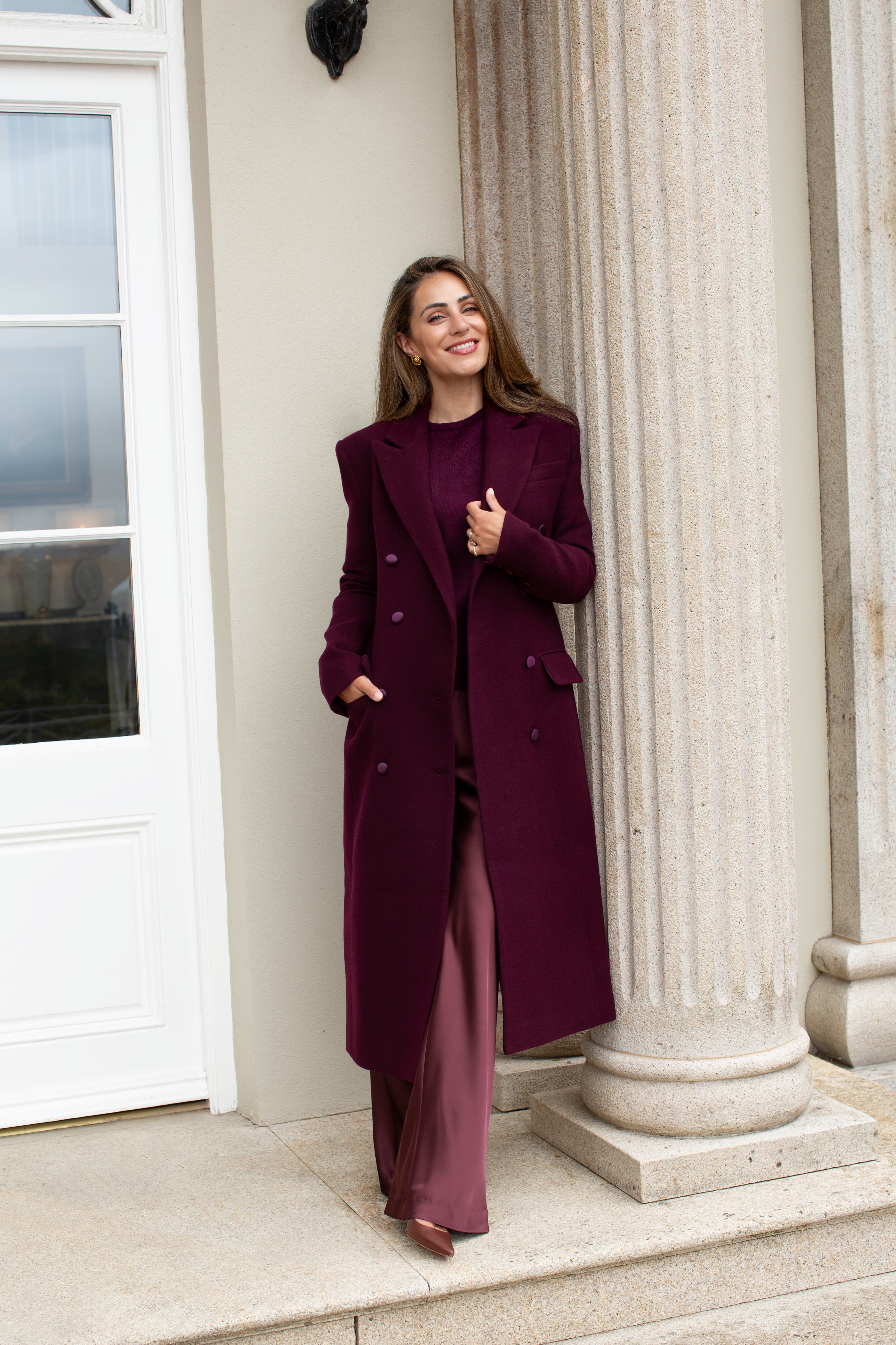 "The Sandra" - Satin Trousers Fuller Length (Plum) - Image 3