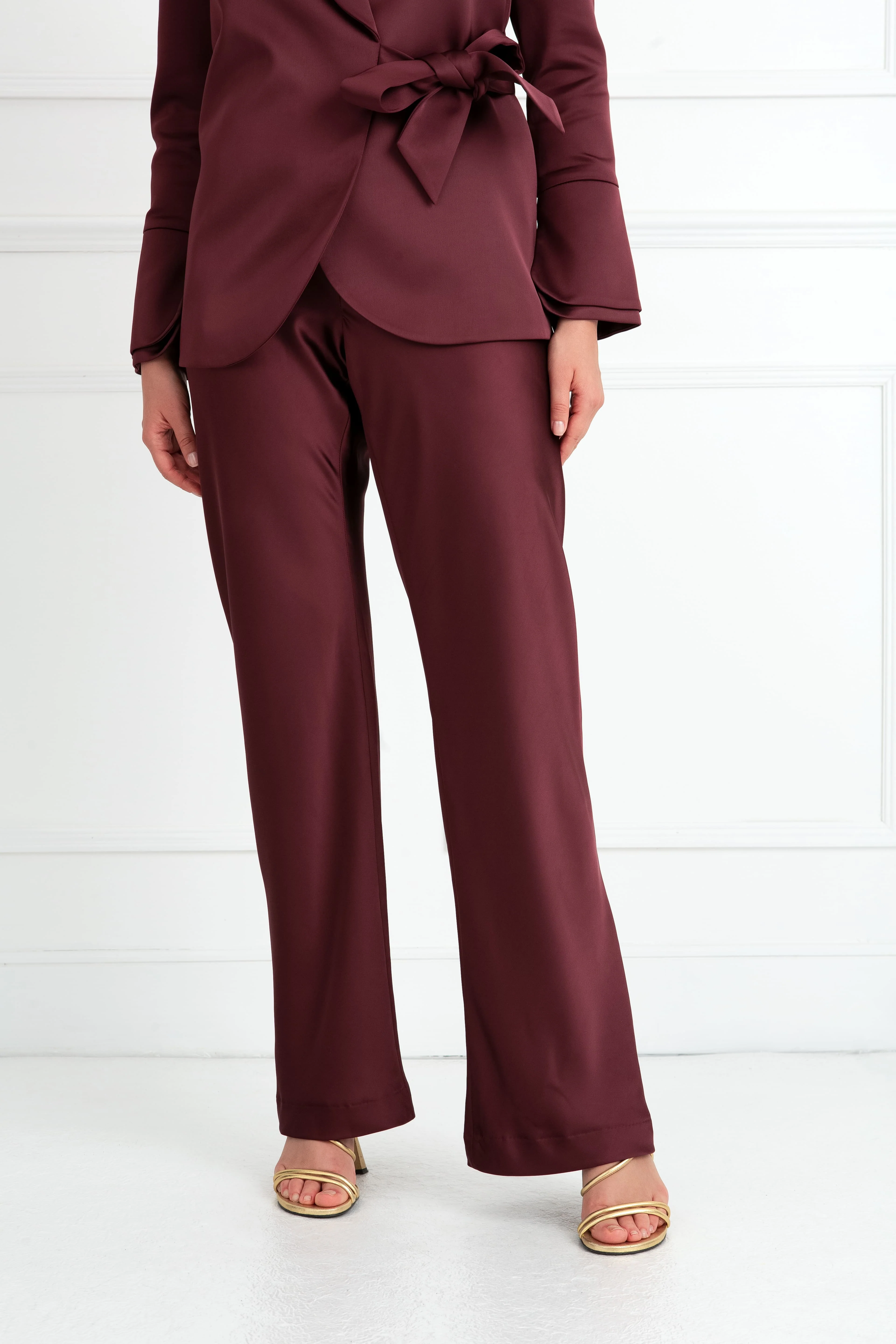 "The Sandra" - Satin Trousers Fuller Length (Plum) - Image 4