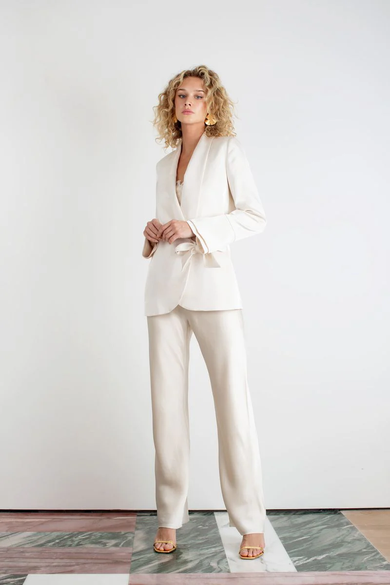 "The Sandra" - Satin Trousers Classic Length (Cream) - Image 5