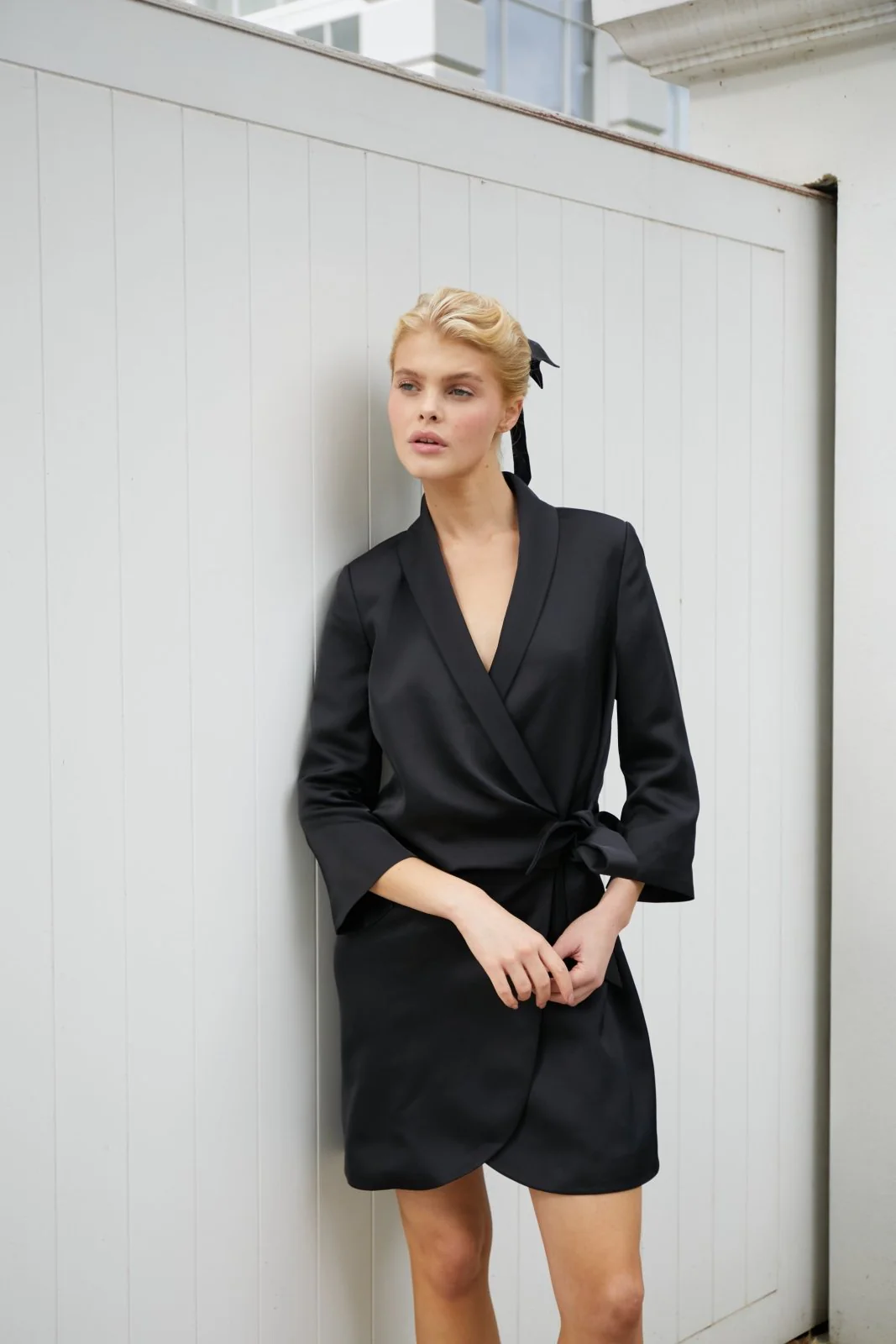 "The Sarah" Wrap Blazer Dress (Black) - Image 5