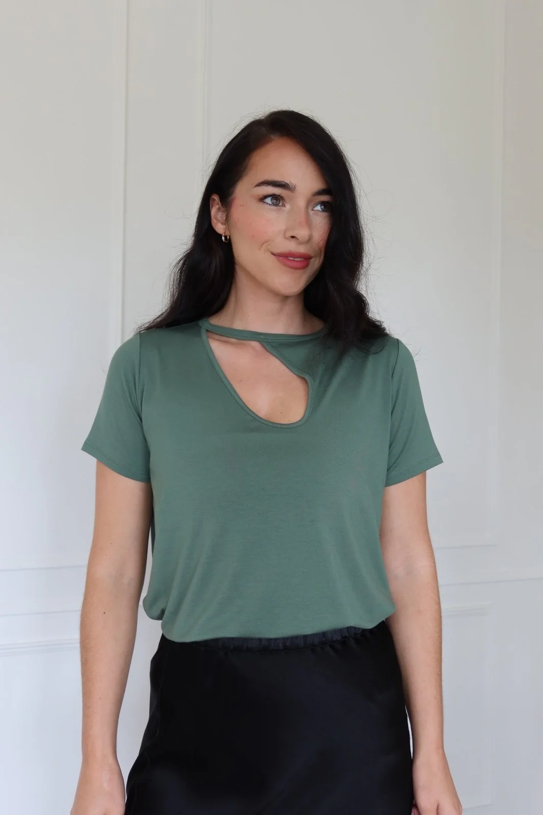 "The Stefanie Shortsleeve"- Cut Out Detail T-shirt (Khaki) - Image 4