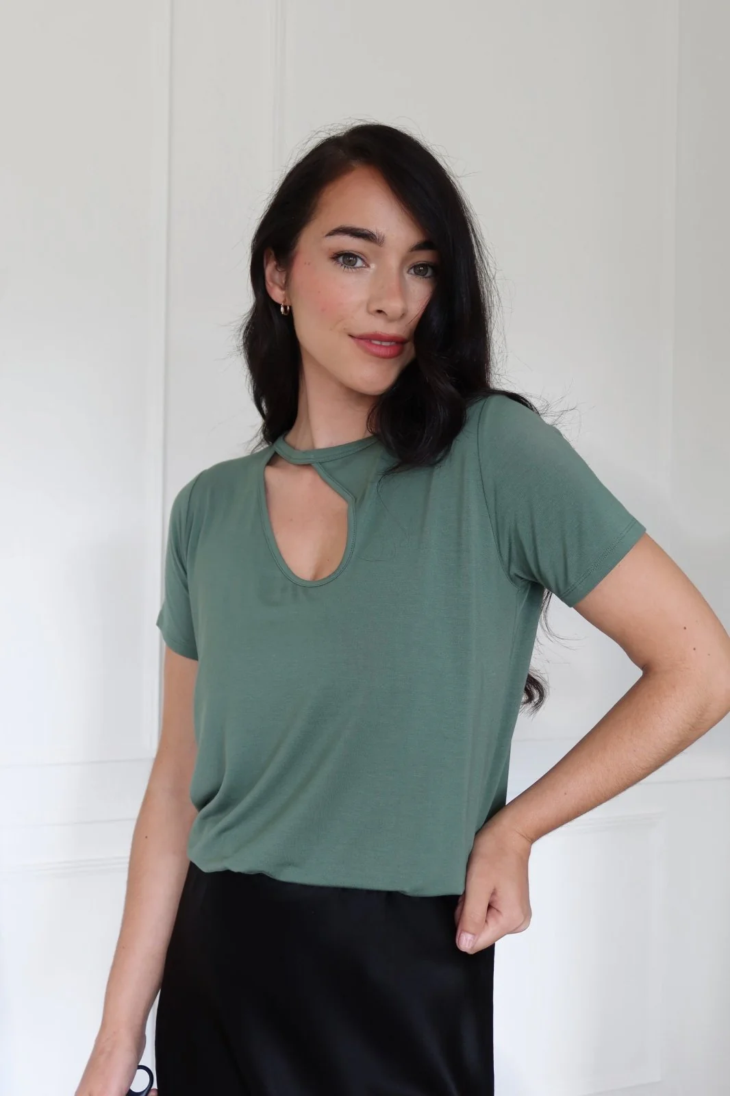 "The Stefanie Shortsleeve"- Cut Out Detail T-shirt (Khaki) - Image 5