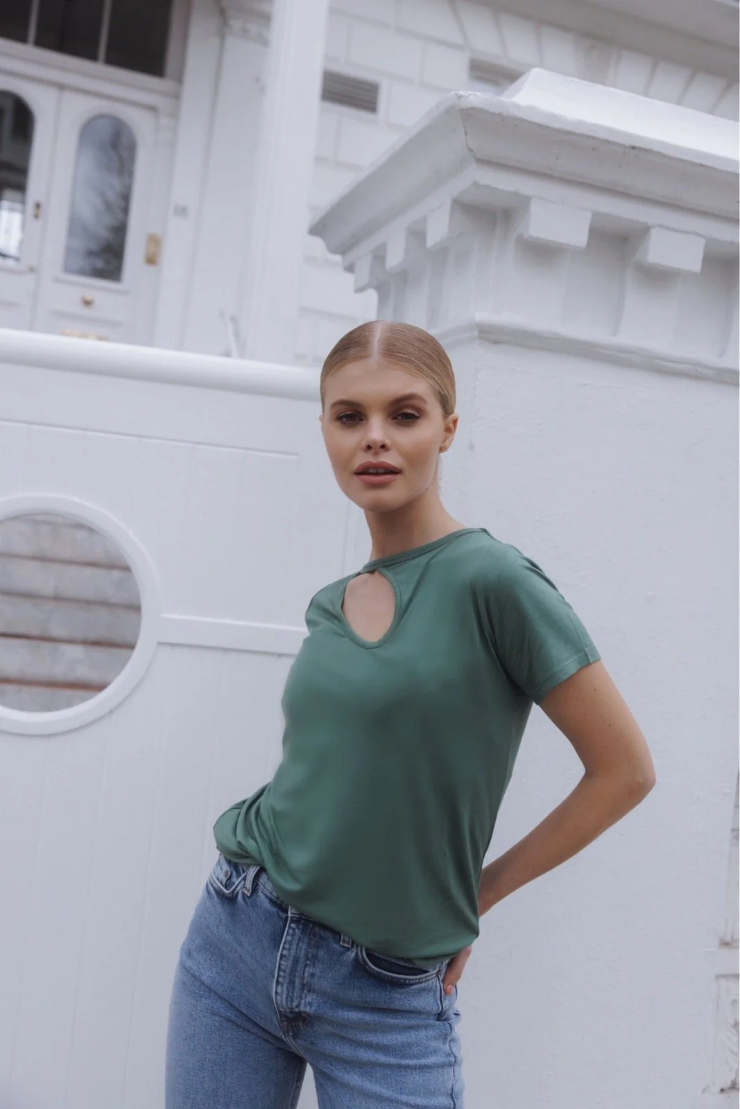 "The Stefanie Shortsleeve"- Cut Out Detail T-shirt (Khaki) - Image 7