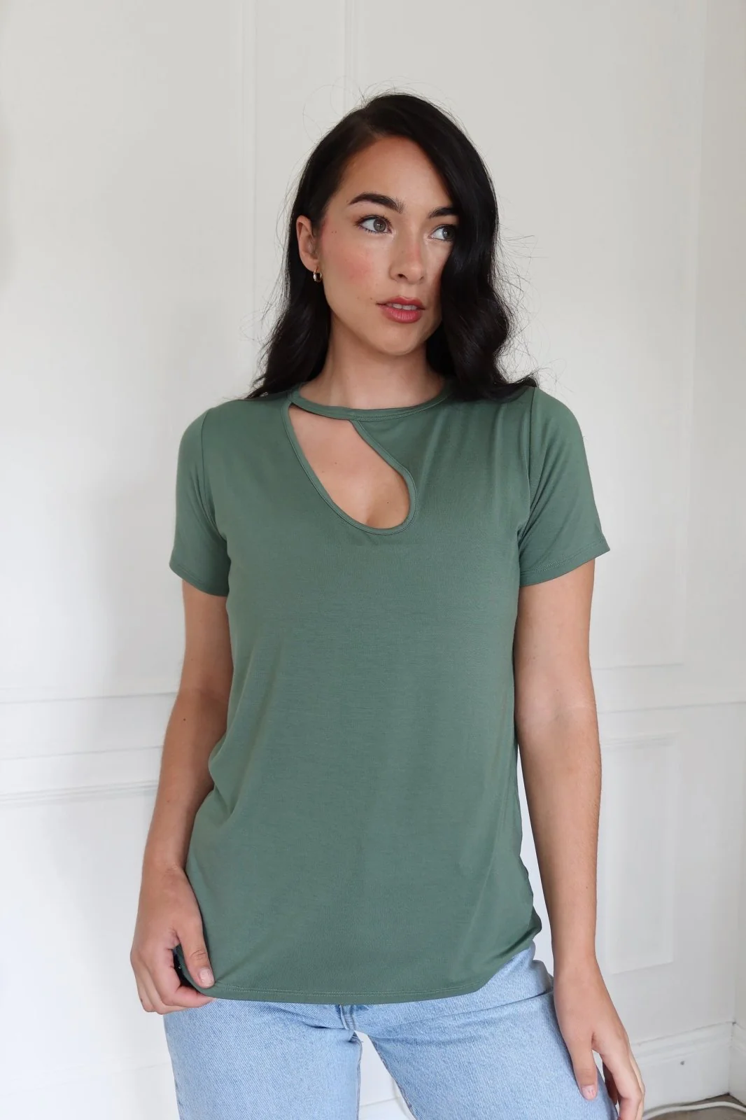 "The Stefanie Shortsleeve"- Cut Out Detail T-shirt (Khaki) - Image 8