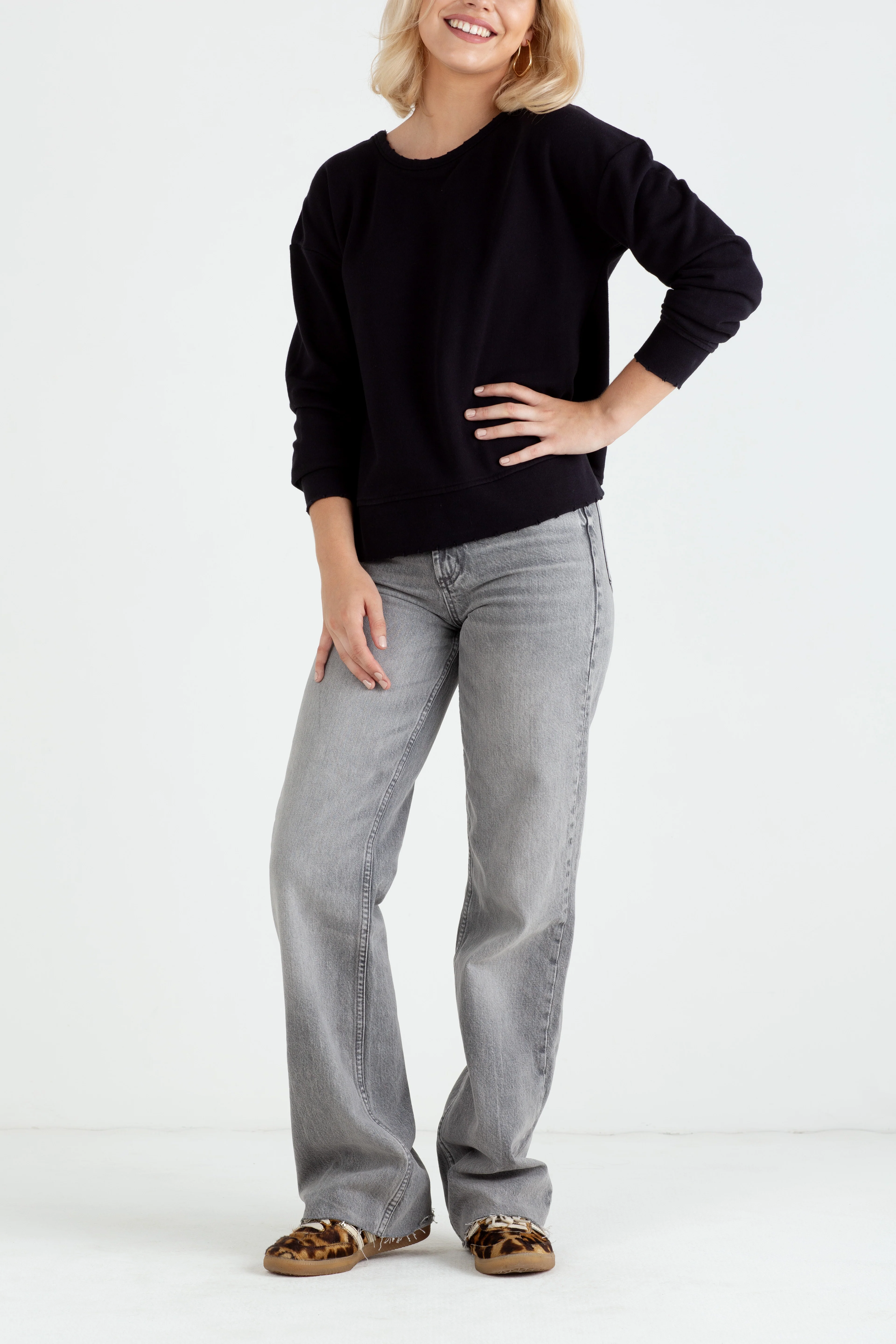 "The Victoria" - Bow Neck Detail Sweatshirt (Black with White Bow) - Image 3