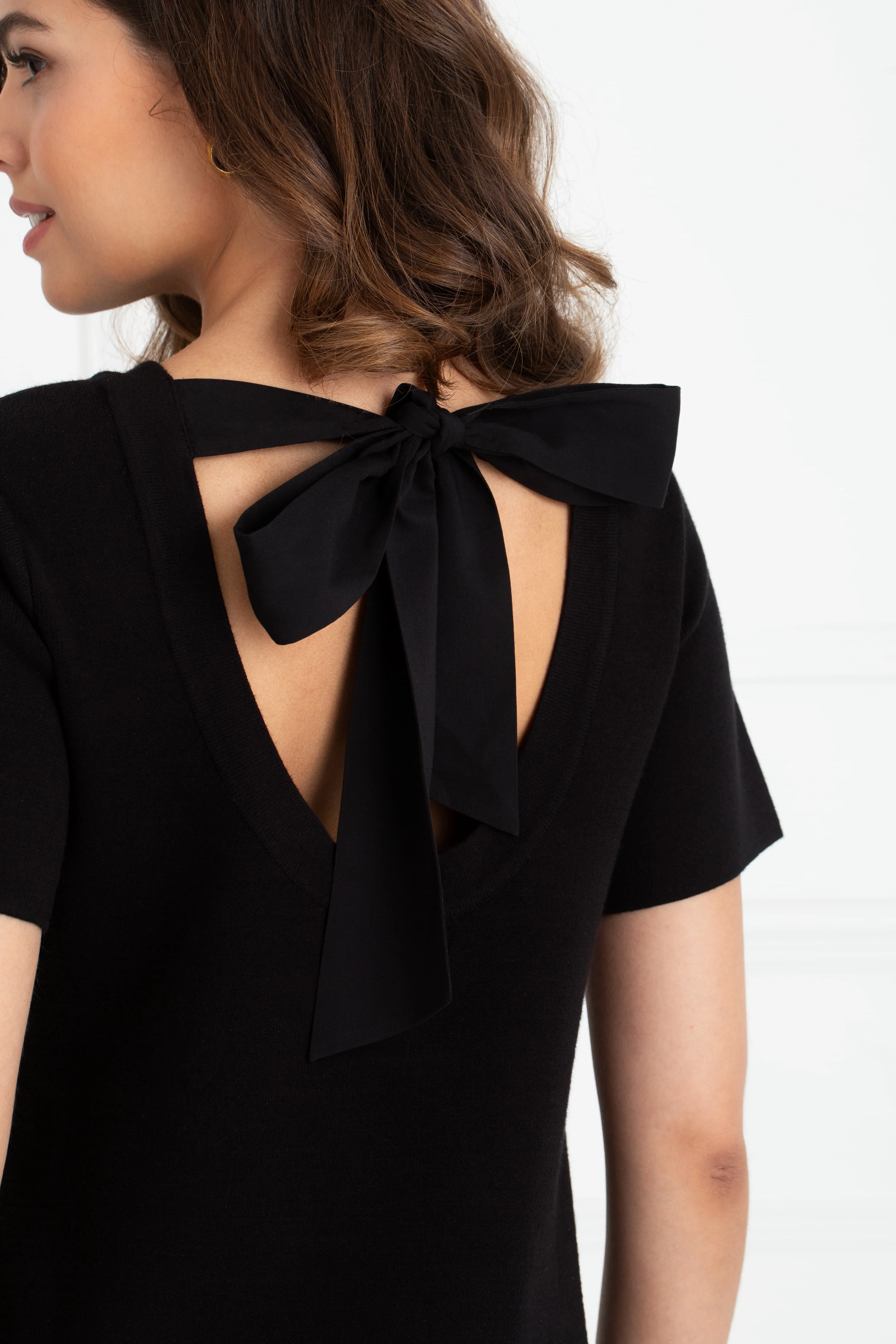 "The Victoria" - Knit Bow Dress (Black) - Image 4